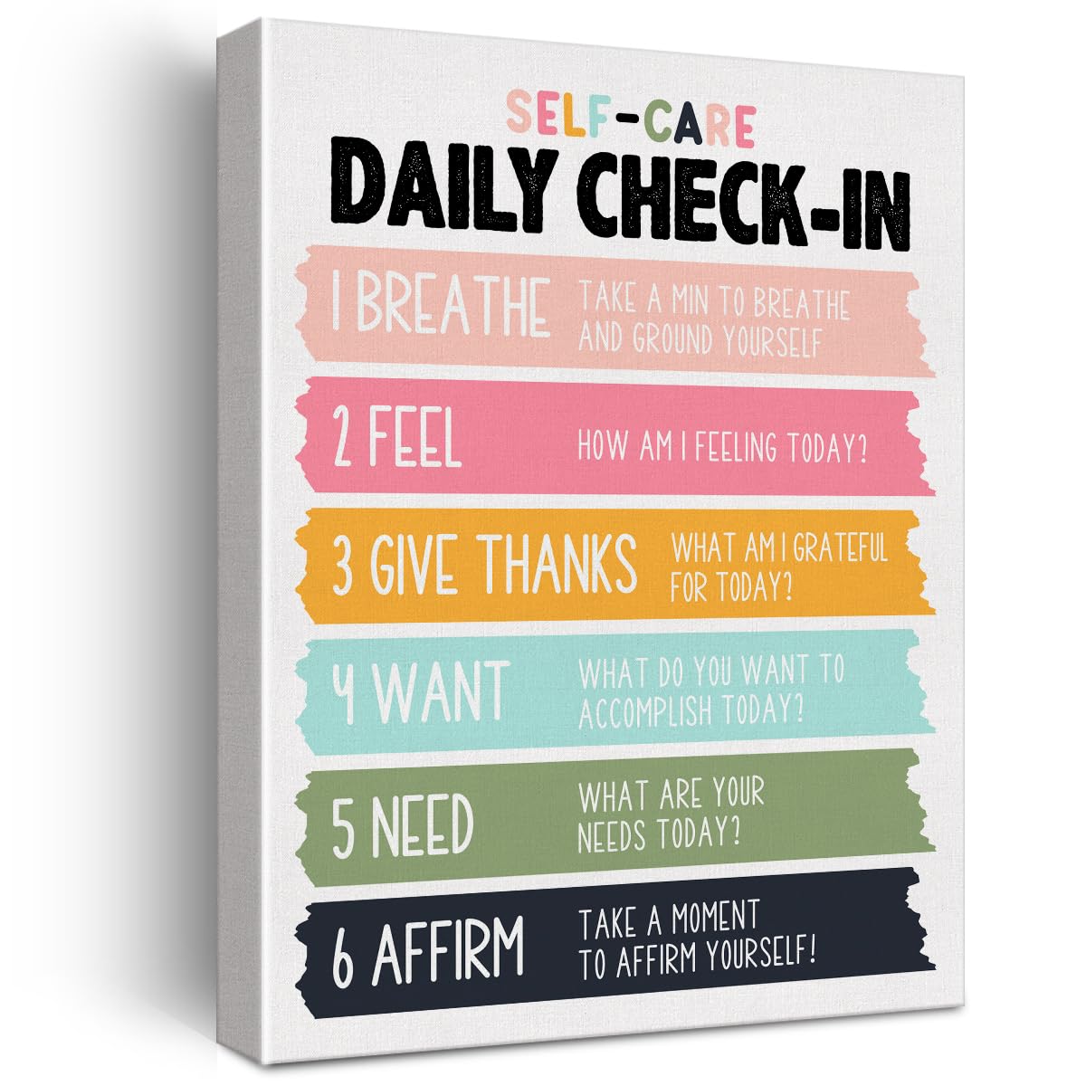 Self Care Wall Art Canvas Painting Mindfulness Print Framed Daily Check-In Mental Health Poster Canvas Sign For Therapy Office D