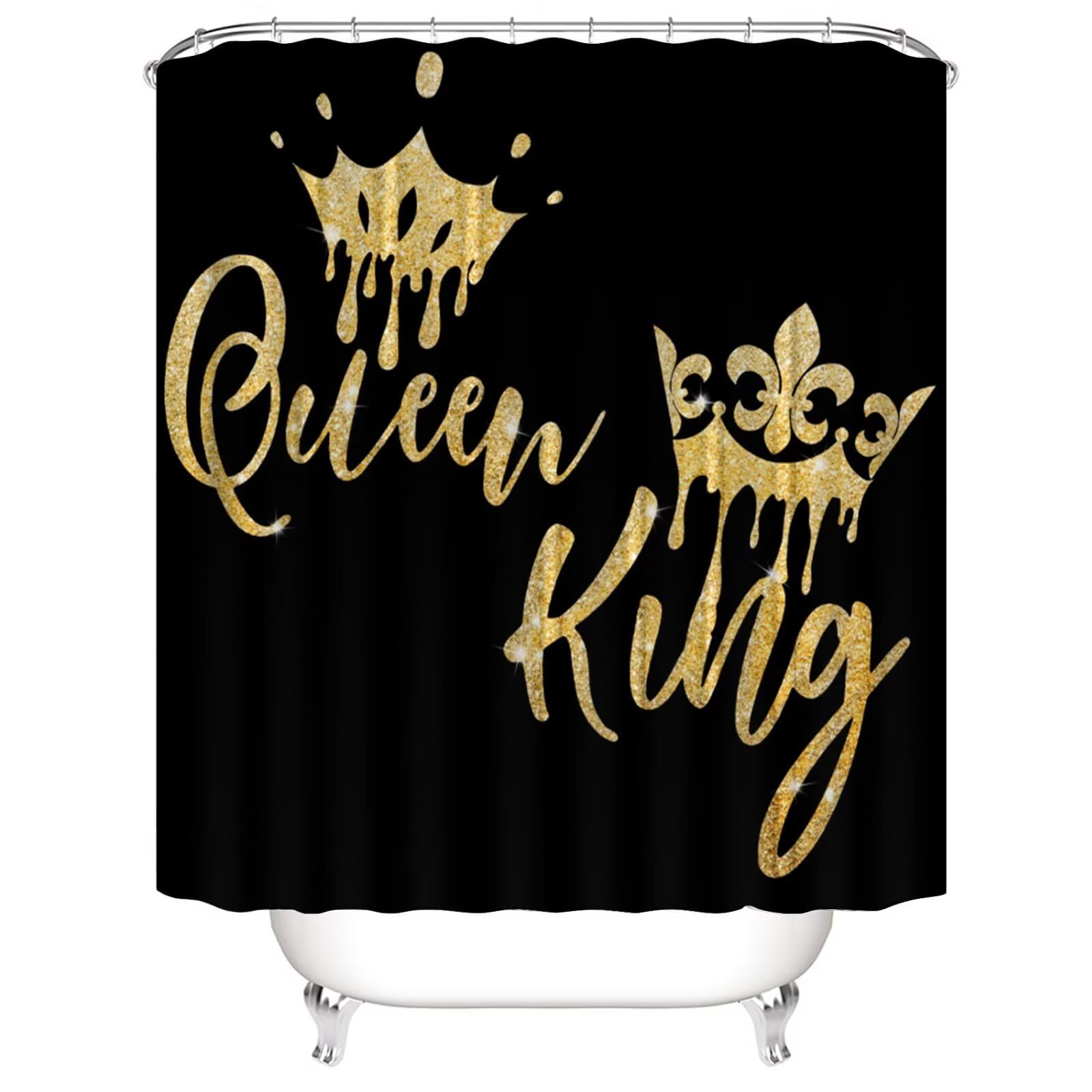 Azhm Queen And King Shower Curtain Set For Bathroom 4 Pcs Black Bathroom Accessory Decor Sets With Shower Curtain And Rugs