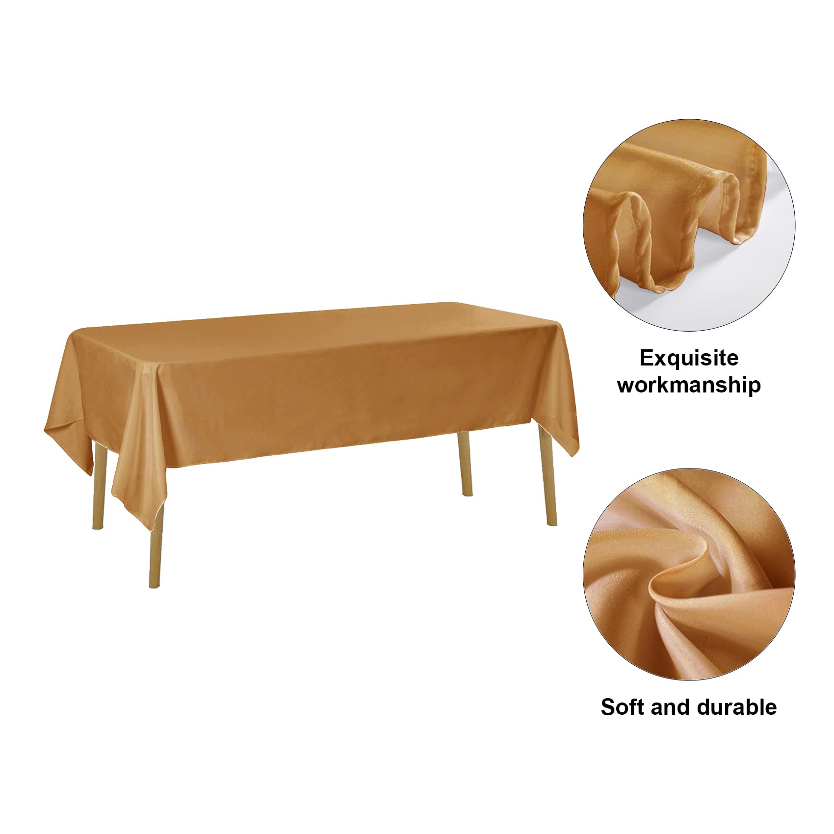 Rectangle Tablecloth - 90X156 Gold Tablecloth - Stain And Wrinkle Resistant Washable Polyester Table Cloth, Decorative Fabric Ta