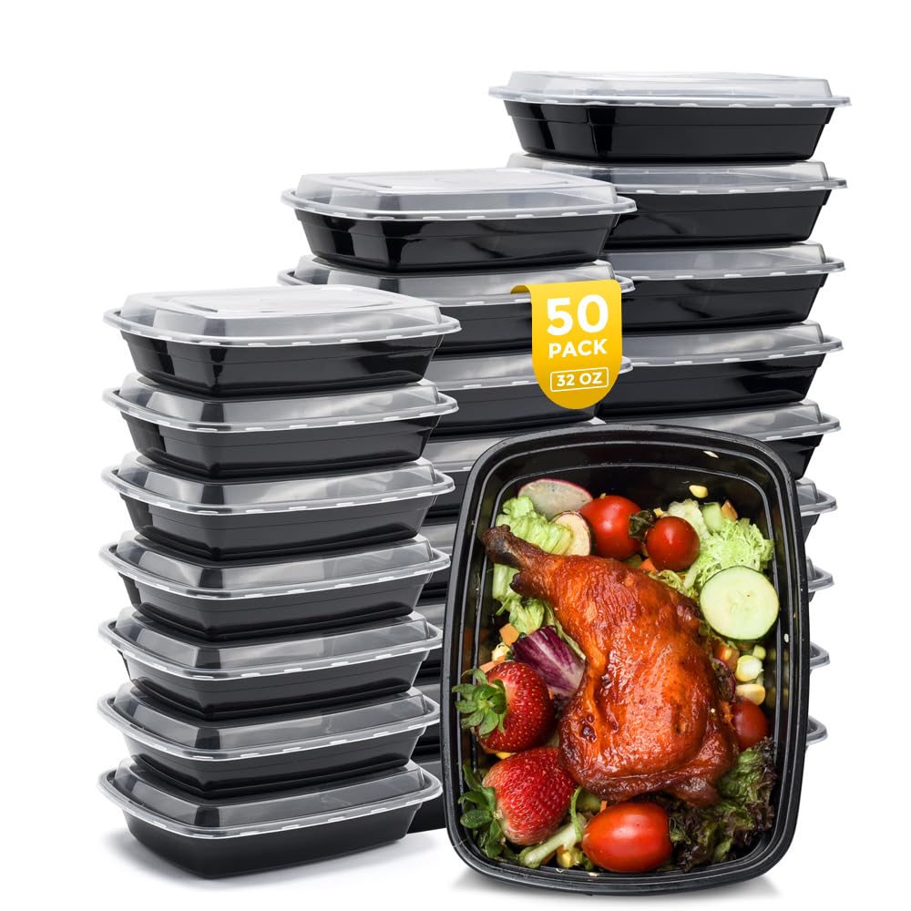 Glotoch Meal Prep Containers Reusable, 50Pack 32Oz Plastic Food Prep Storage Containers With Lids,Bpa Free,Microwave, Dishwasher