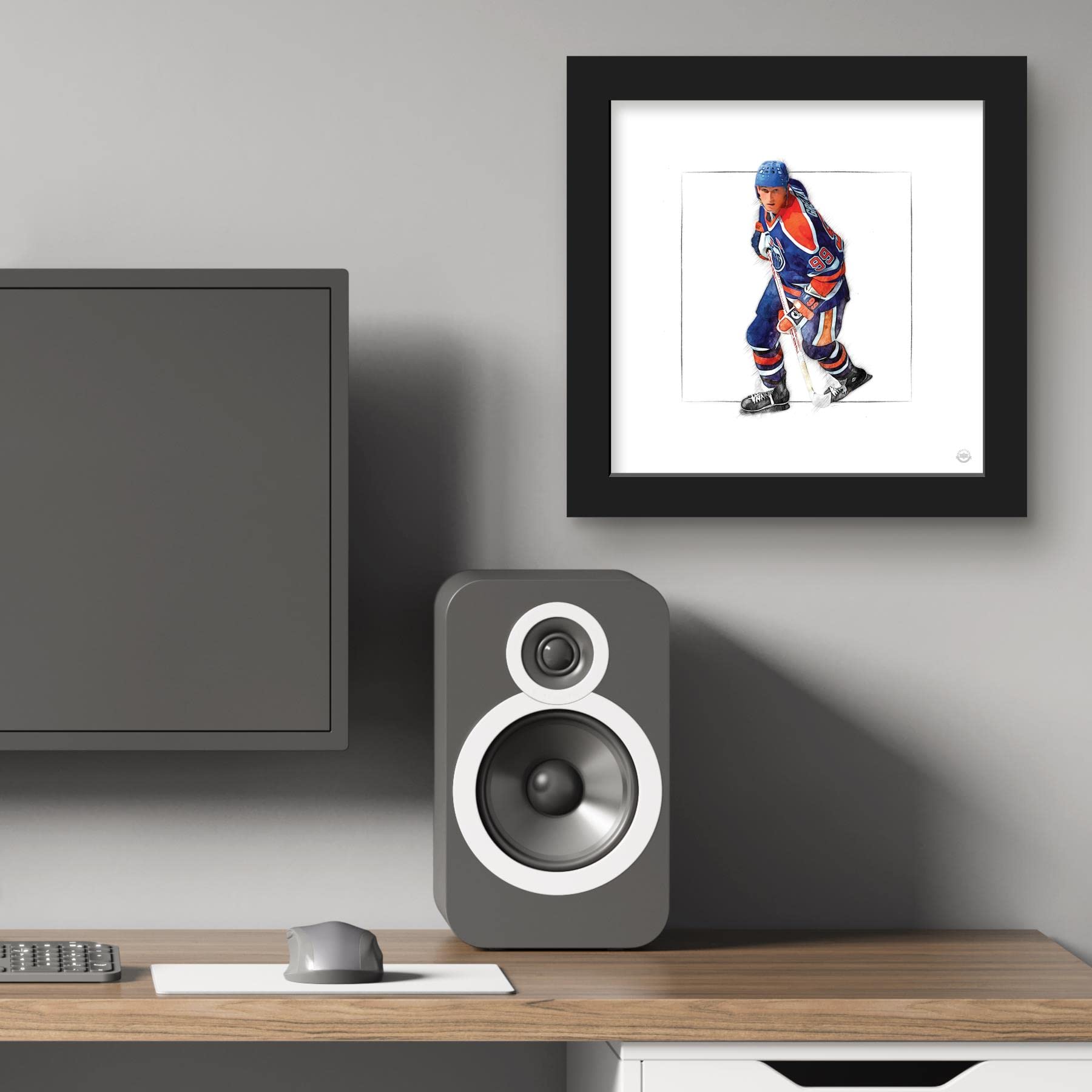 Trends International Gallery Pops Wayne Gretzky - Art Sketch Oilers Skating Wall Art Wall Poster, 12'' X 12'', Black Frame Versi