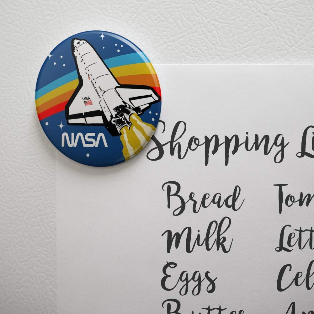 Nasa Logo Over Space Shuttle With Rainbow Kitchen Refrigerator Locker Button Magnet