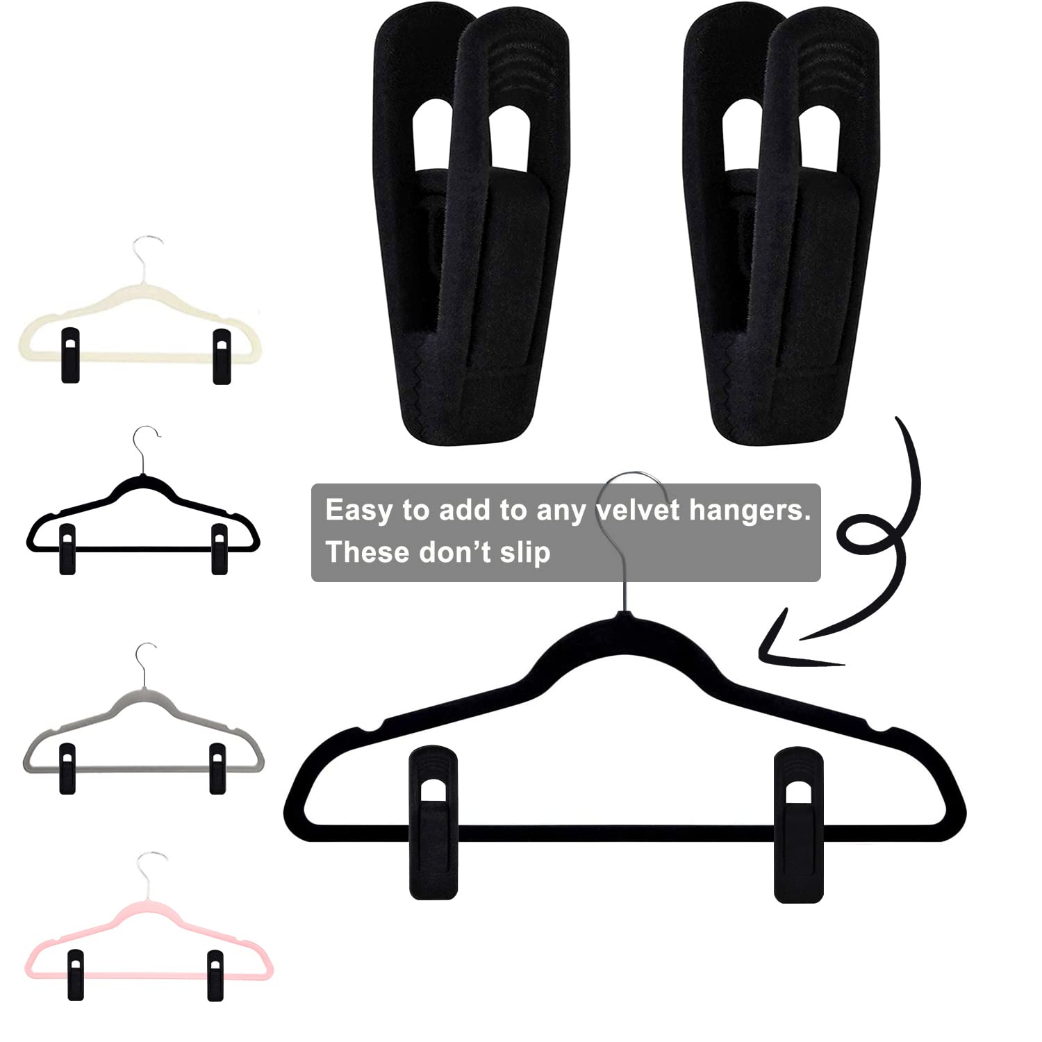 Tofiigrem Black Velvet Hangers Clips (50-Pack), Non-Slip Skirt Hanger Velvet Clips For Velvet Hangers, Strong Finger Clips Perfe
