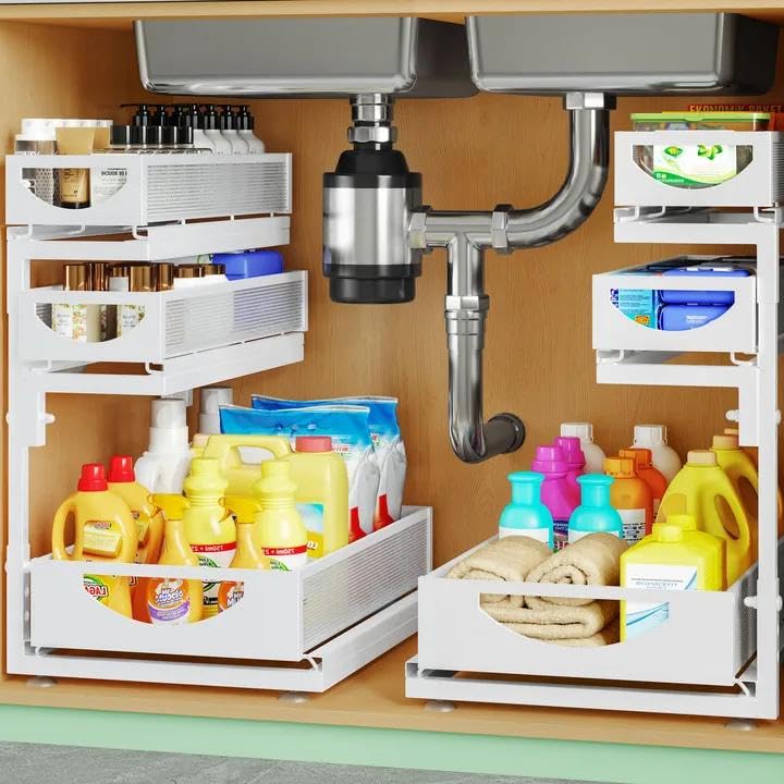 Under Sink Organizer, 2Pack 3Tier Pull Out Cabinet Organizers and Storage