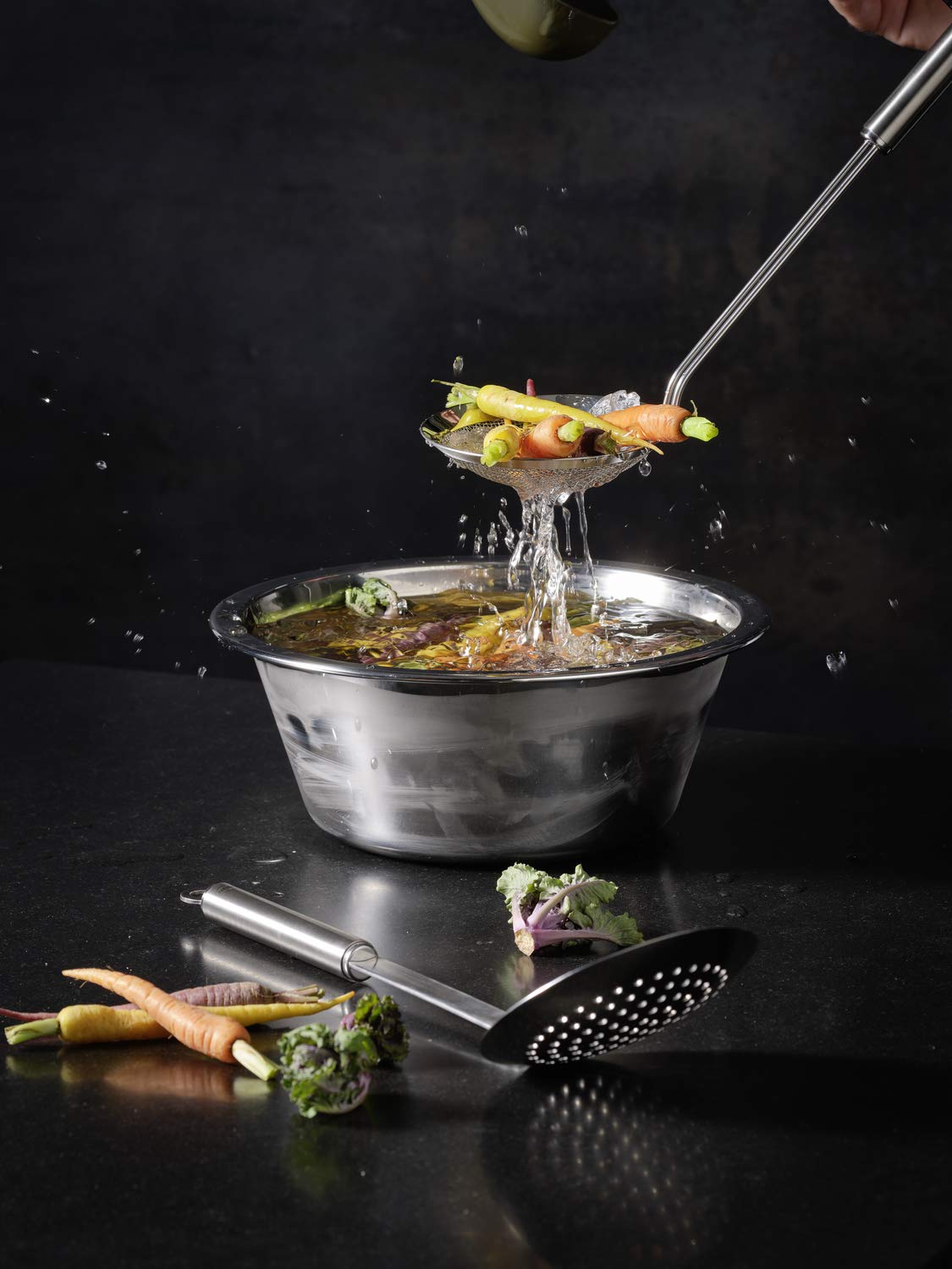 Rsle Stainless Steel Skimmer Ladle, Round Handle, 4.7-Inch Diameter,Silver