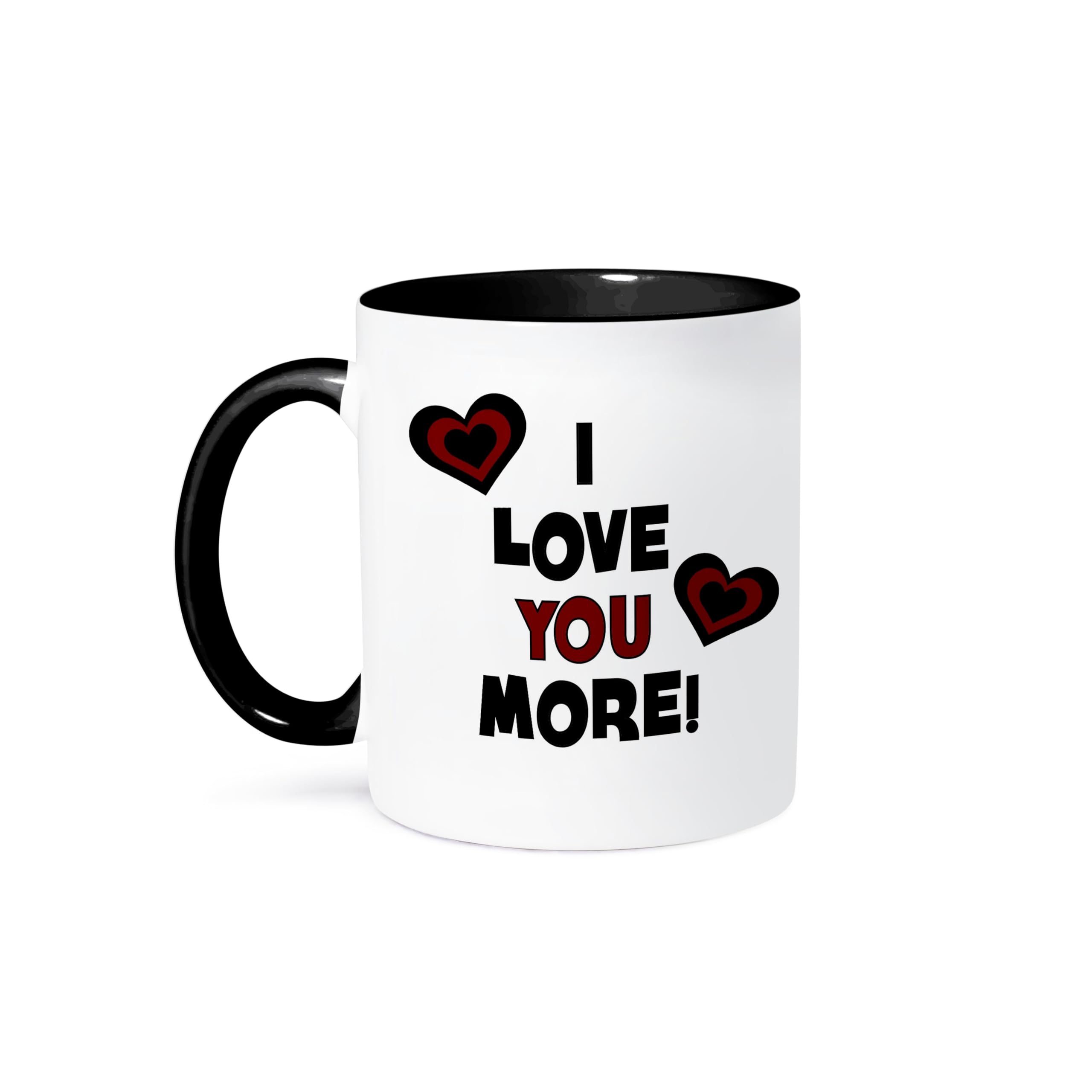 3dRose I Love You More In Black And Red With Hearts Mug, 11 oz