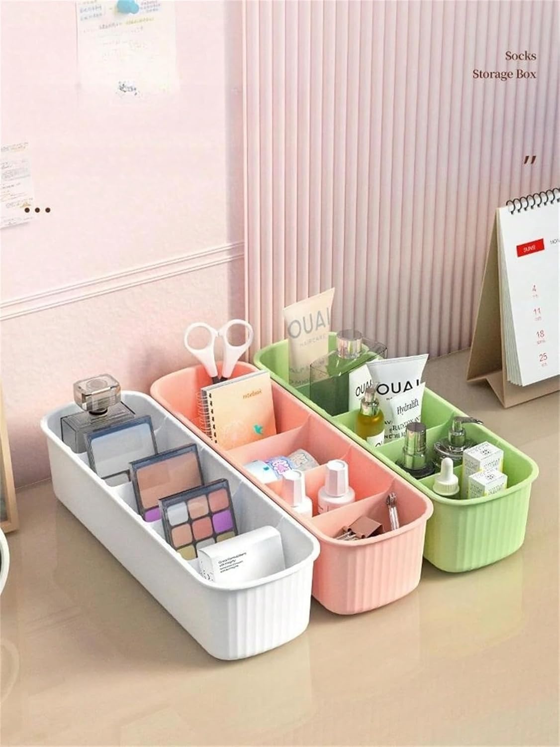 Shuttle Art Pack Of 2 Underwear Sock Drawer Organizer With 5 Dividers, Foldable Dresser Closet Organizers And Storage Bins For B