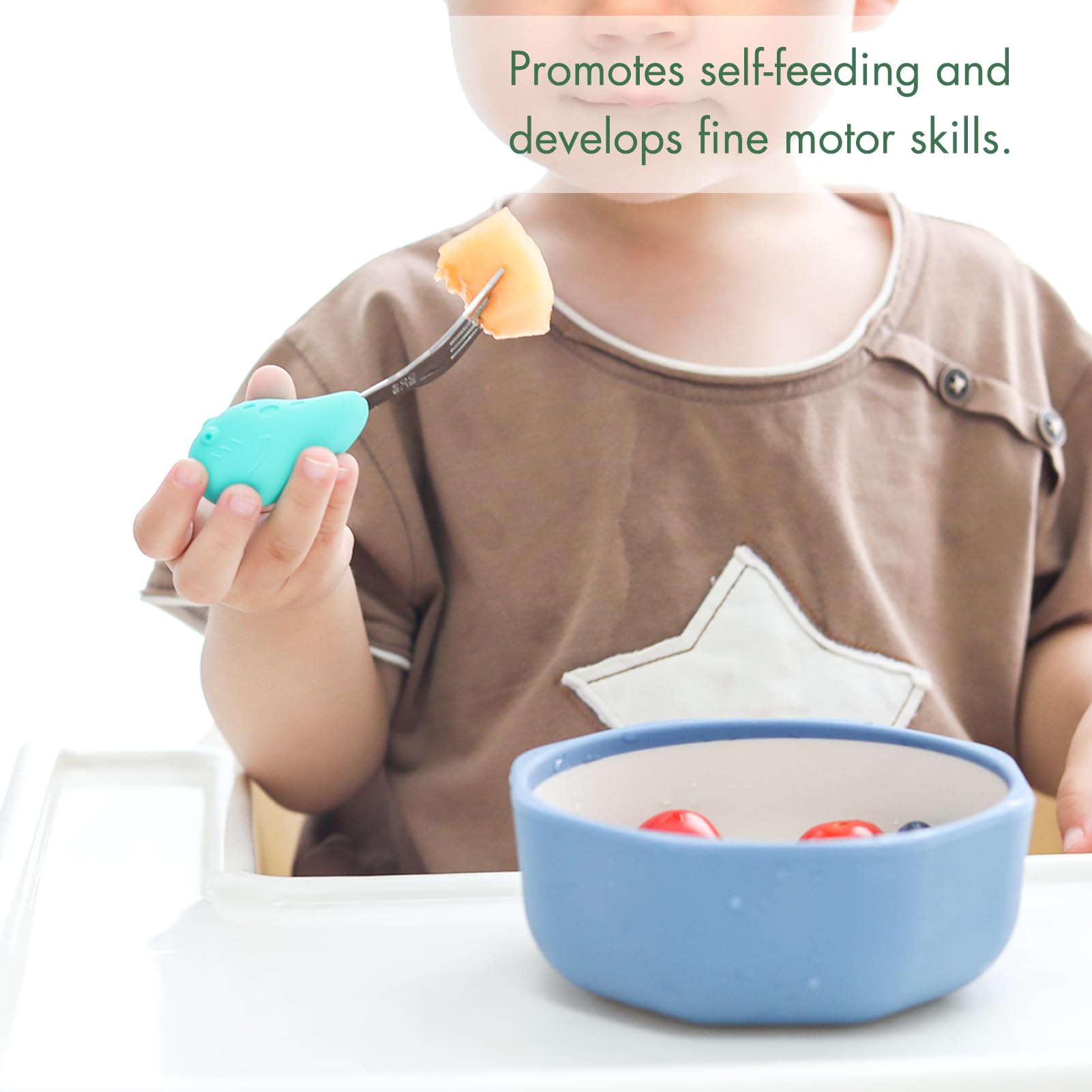 YIVEKO Baby Fork and Spoon Set with Carry Case Baby Training Utensils Self Feeding Toddler Silverware Silicone and Stainless Ste