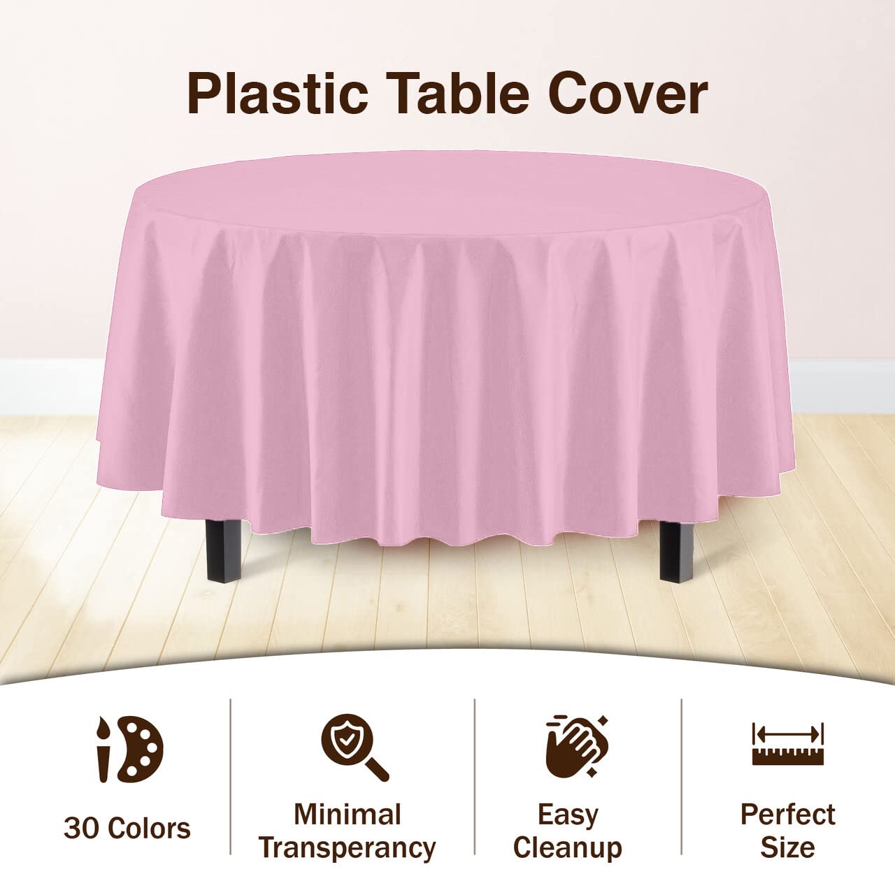 Exquisite 6-Pack Premium Plastic Tablecloth 84In. Round Plastic Table Cover - Pink