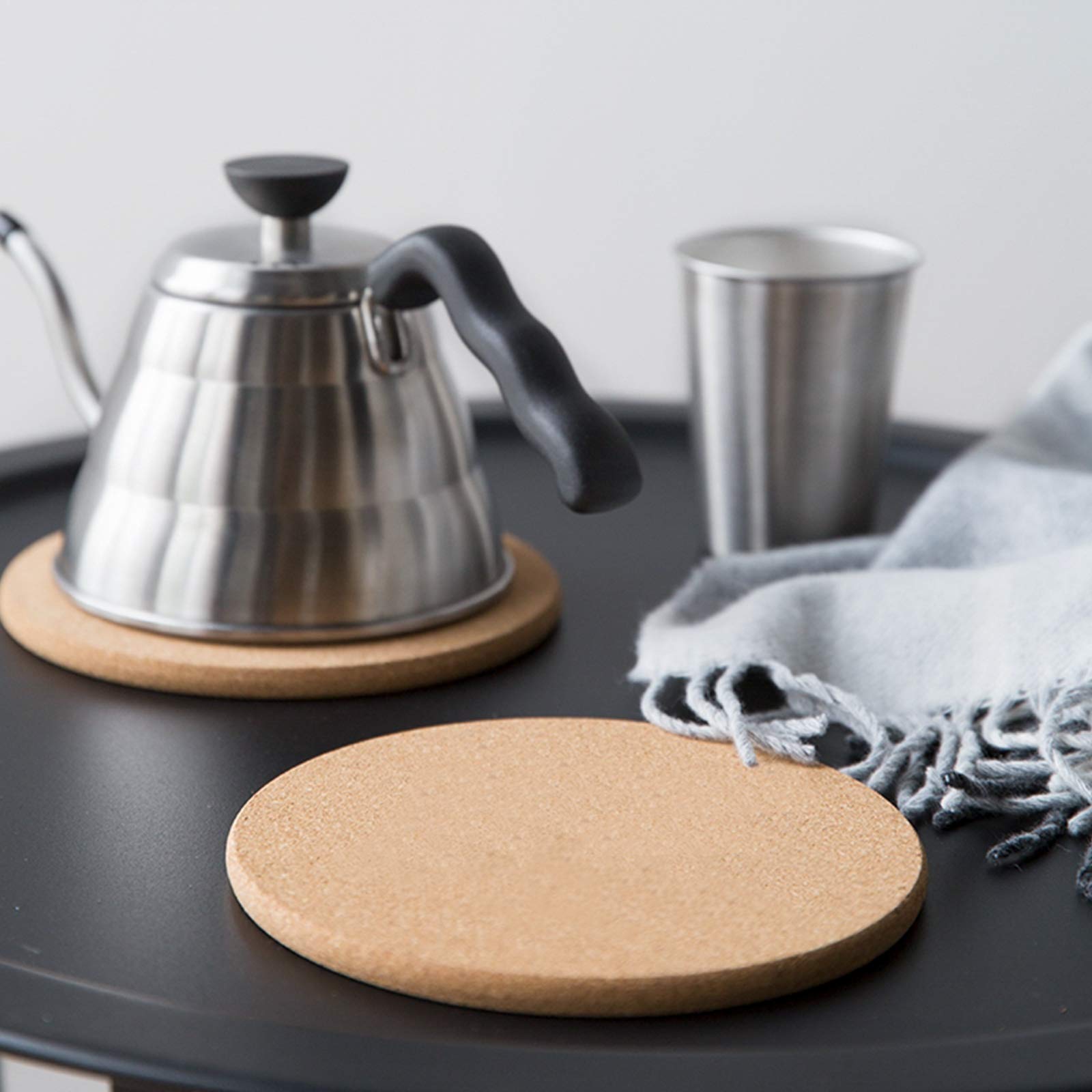 Crchom Cork Trivet 4 Pack Round Cork Hot Pads For Dishes 8'' X 0.4'' High Density Thick, Cork Hot Pads For Kitchen, Heat Resista