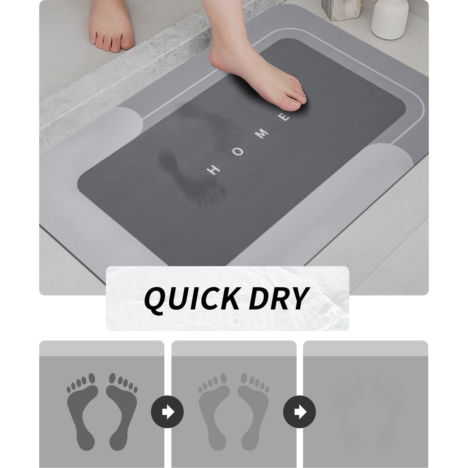 Housego 3Pcs Absorbent Bath Mat Magic Rug Sets, Quick Drying Bath Mat Non-Slip Floor Rug Rubber Backed For Bathroom Kitchen Show