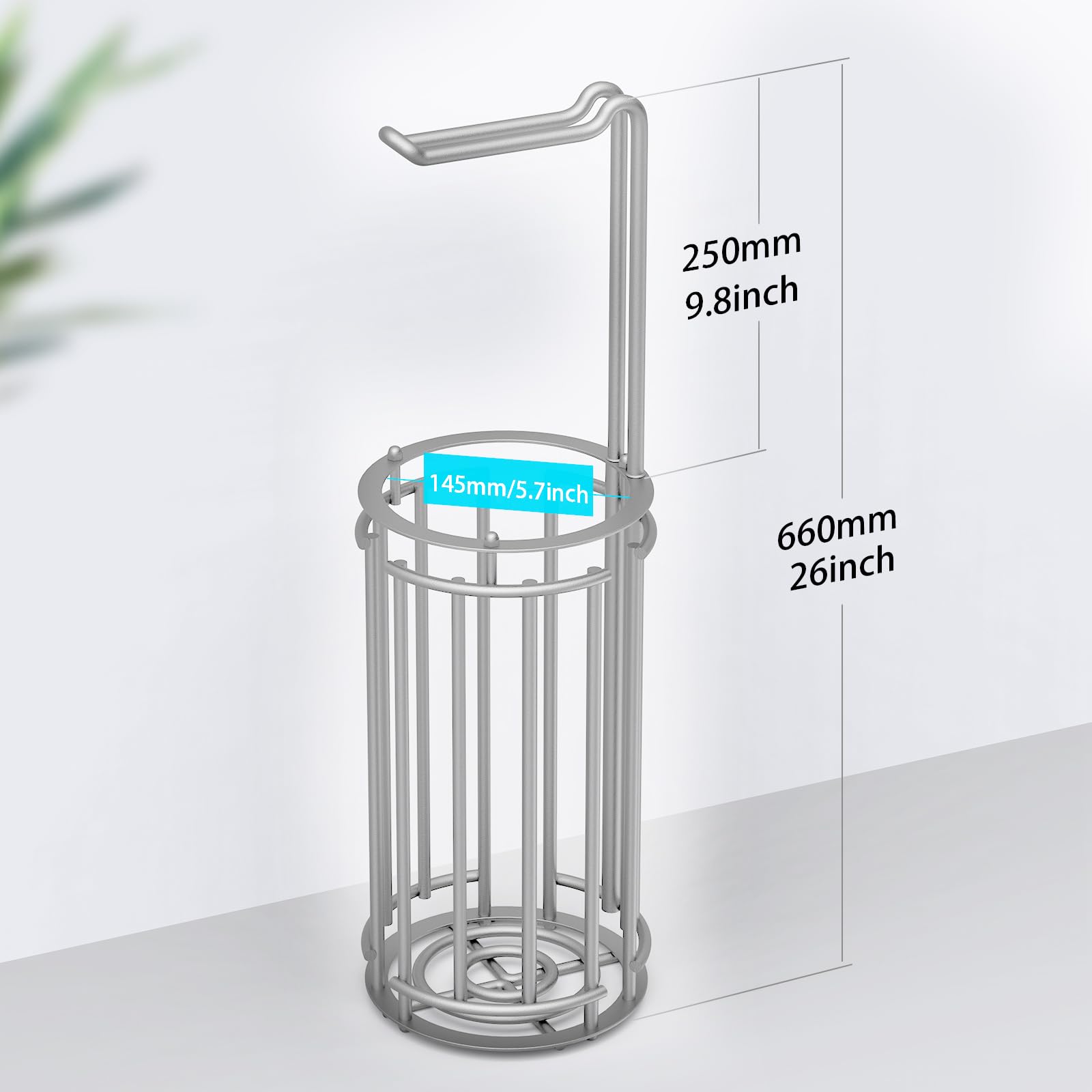 Meangood Toilet Paper Holder Stand And Tissue Paper Roll Dispenser For 4 Mega Rolls (Matte Silver)