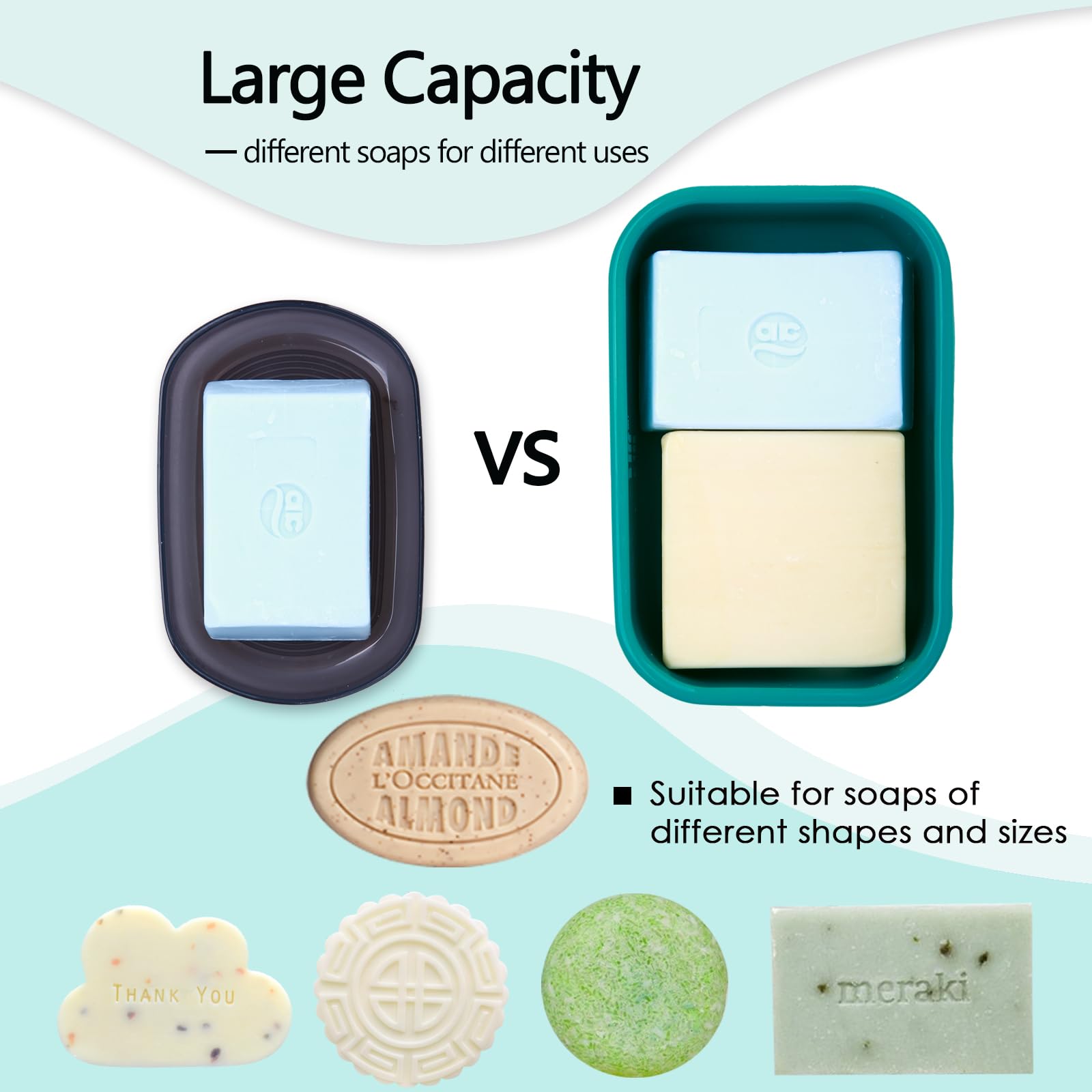 Puting Large Travel Soap Container Leak Proof,Silicone Soap Case With Soap Pad,Slip-Resistant Portable Bar Soap Holder For Showe