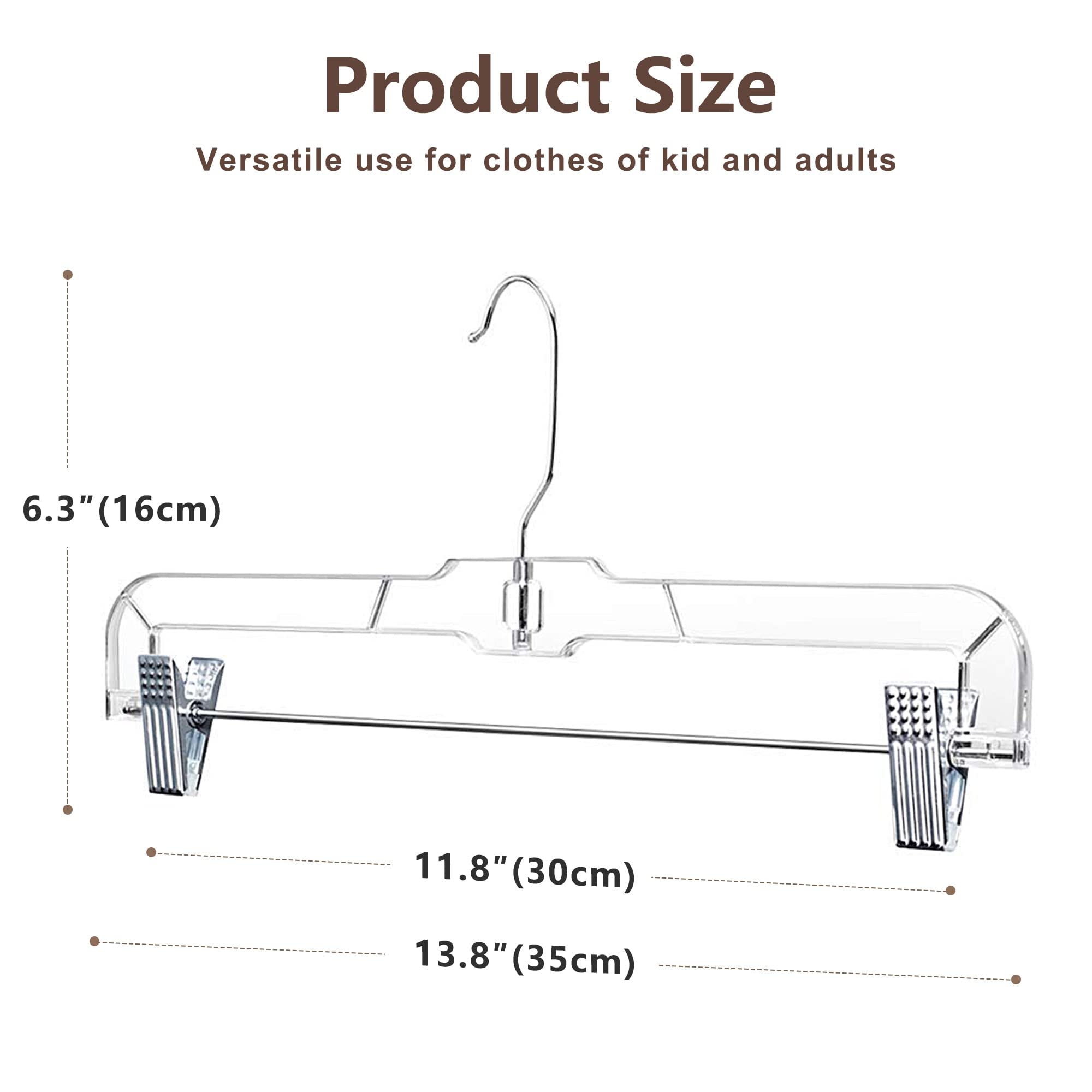 House Day Skirt Hangers Pants Hangers With Clips Clear Plastic Pants Hangers With 2-Adjustable Clips Non-Slip Pants Hangers Spac