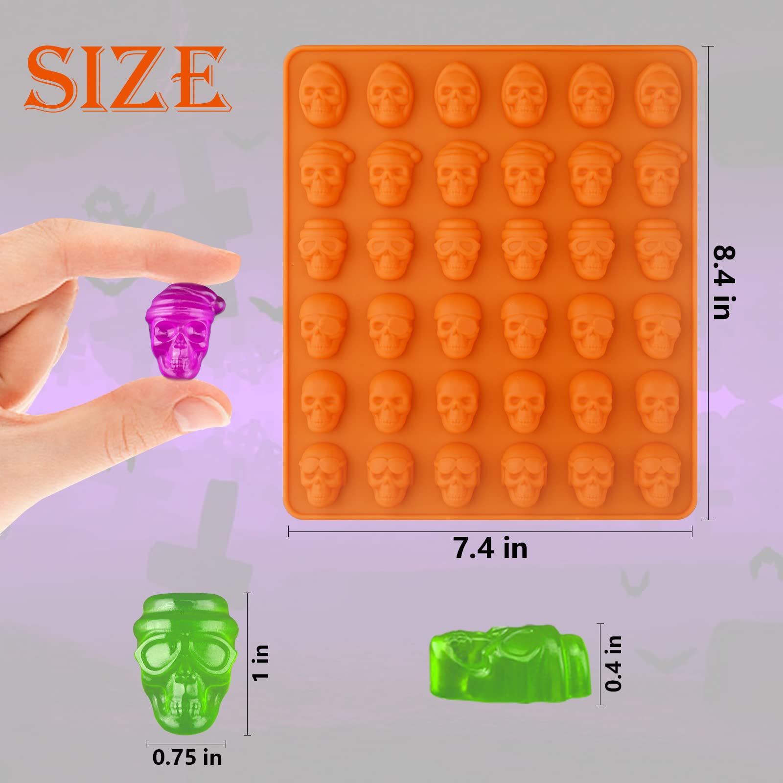Sakolla Skull Candy Molds Silicone, 2 Pack 36 Cavity Non-Stick Halloween Gummy Molds For Chocolate, Candy, Jelly, Ice Cube, Dog