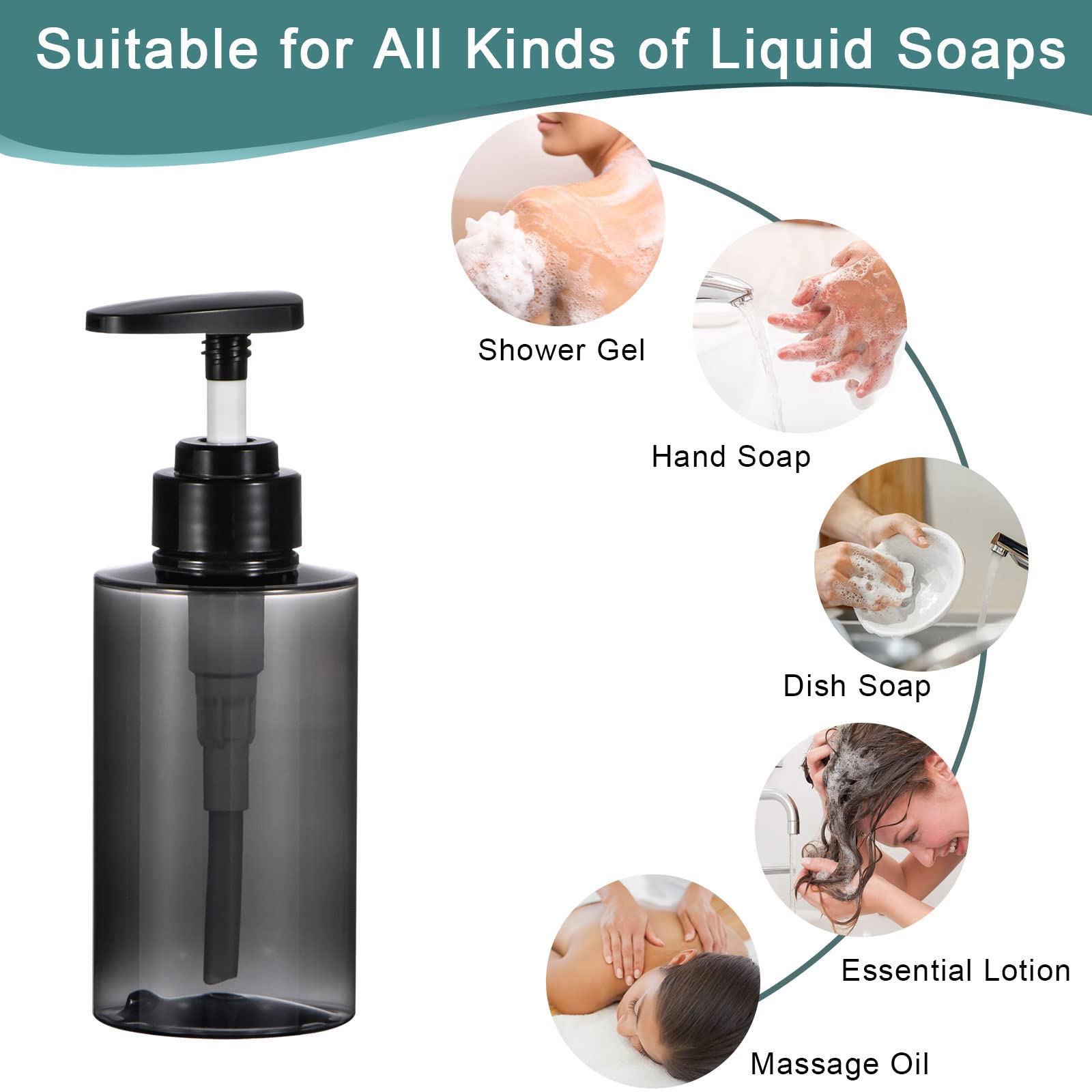 Shampoo Bottles With Pump, Yebeauty 2 Pack Empty Refillable Shower Bottle 10Oz 300Ml Squeeze Lotion Dispenser For Bathroom,Shamp