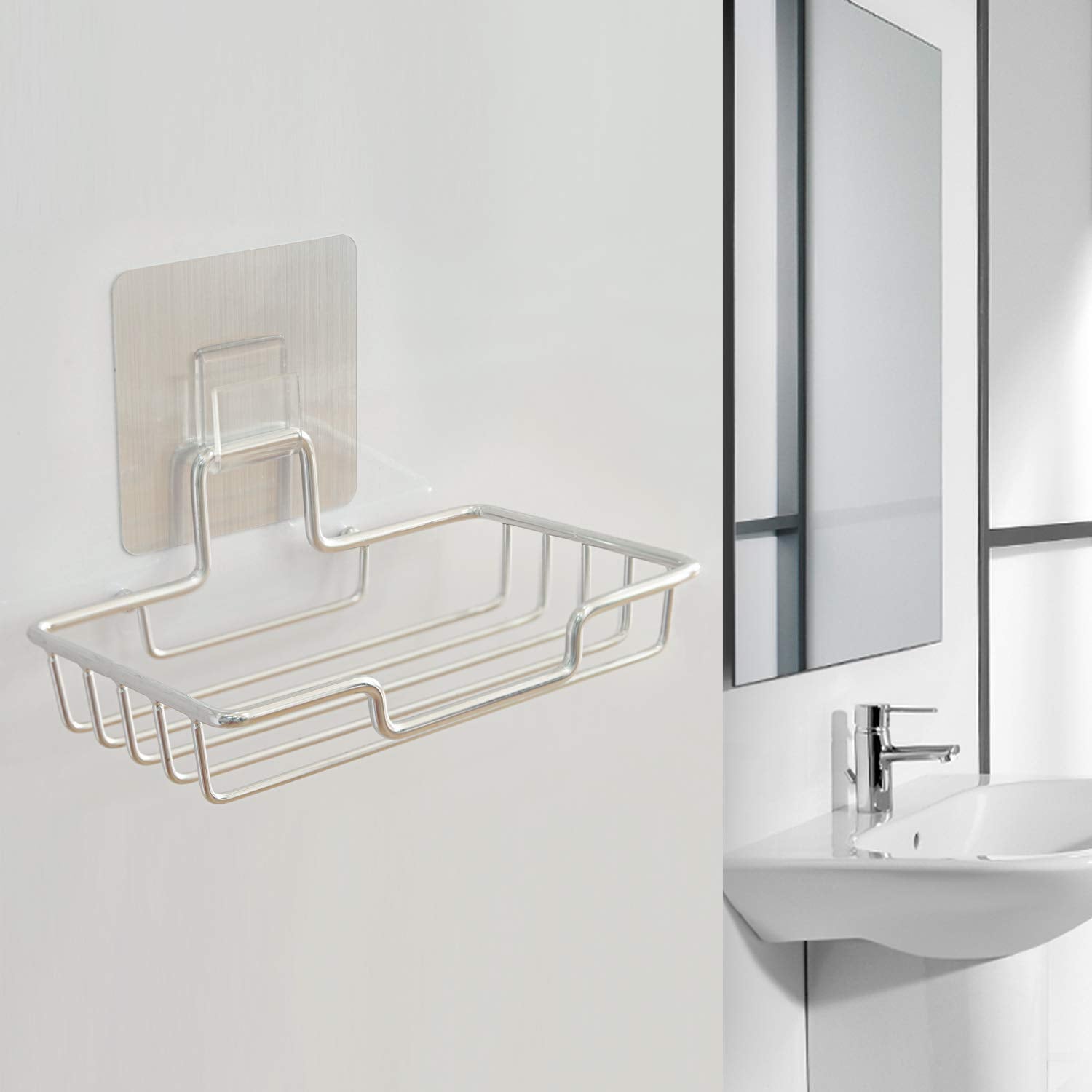 Adhesive Soap Dish, Admeya Stainless Steel No Drilling Powerful Sponge Holder Tray With Powerful Wall Mounted For Shower, Bathro