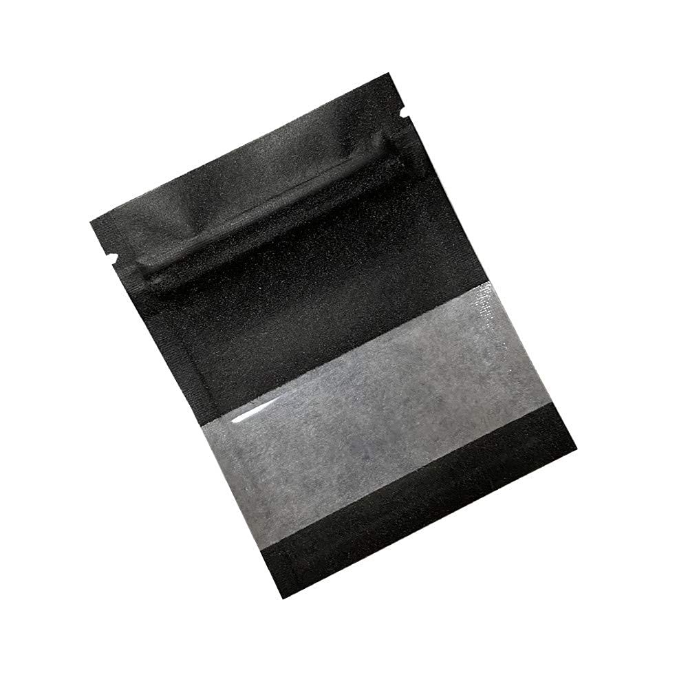 Pabck 100 Pack Small Black Kraft Paper Resealable Bags 2.7X3.5 Inch (Inner Size 2.36X2.36 Inch) With Clear Window Heat Seal Airt