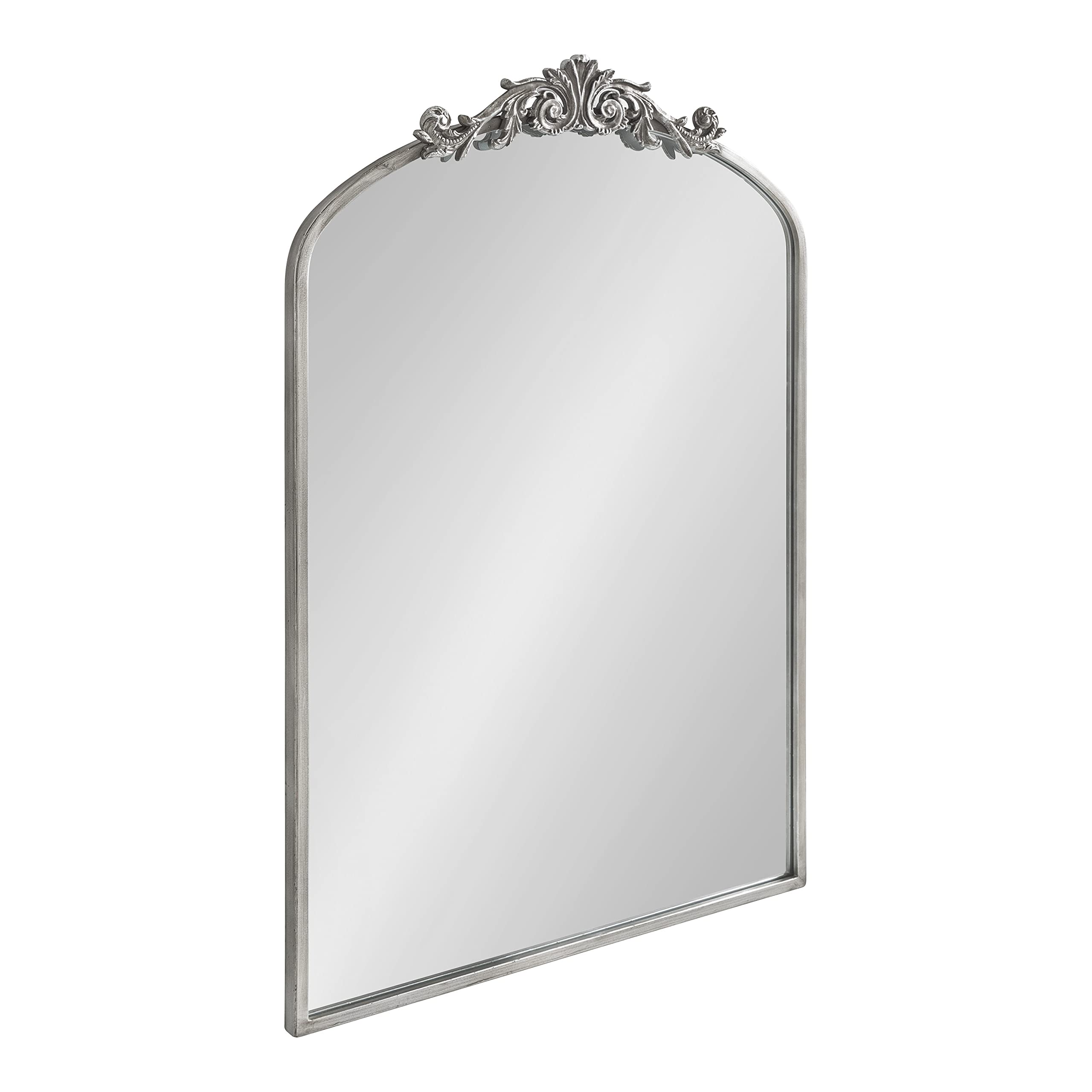 Kate and Laurel Arendahl Traditional Arch Mirror, 24 x 36, Antique Silver, Baroque Inspired Wall Decor