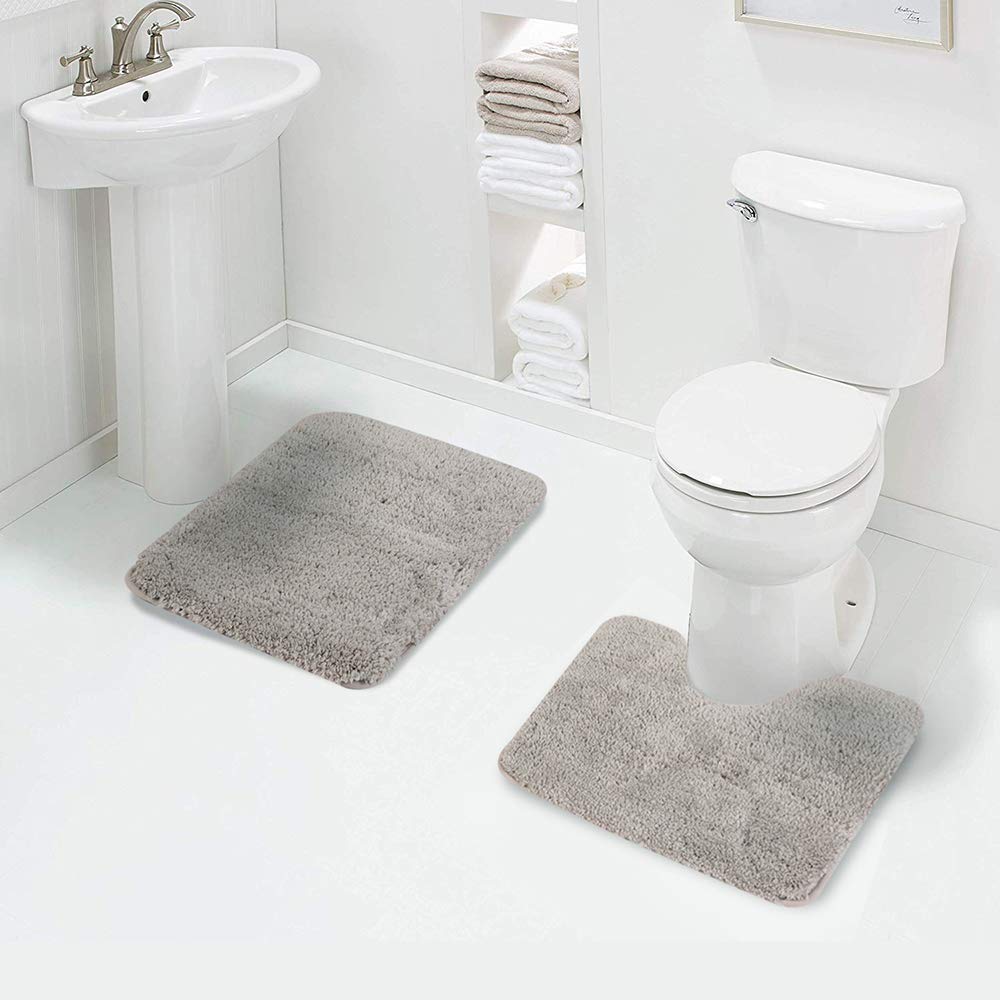 Walensee Shaggy 2 Piece Bath Rug Sets (Light Tan) 20 X 24 U Shape Contour Rug & 20 X 32 Bathroom Rug Machine Wash/Dry Bath Mats