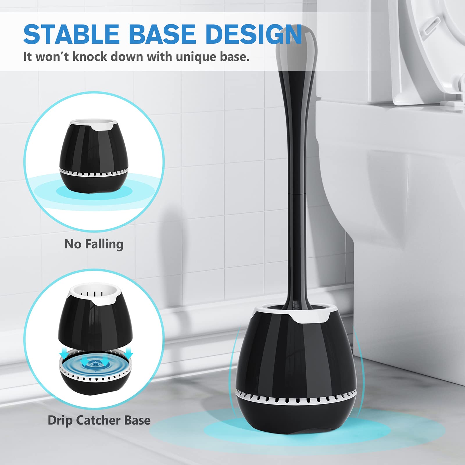 Toilet Brush 2 Pack, Toilet Bowl Brush With Ventilated Holder And Ergonomic Long Handle, Durable Bristles Toilet Scrubber Set Fo
