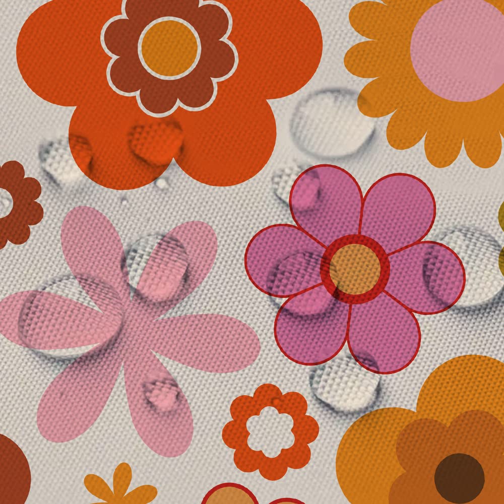 Retro Flowers Shower Curtain, Groovy Brown Orange Sun Flower Vintage 70S Fabric Shower Curtains Set For Bathroom Funky Hippie 19