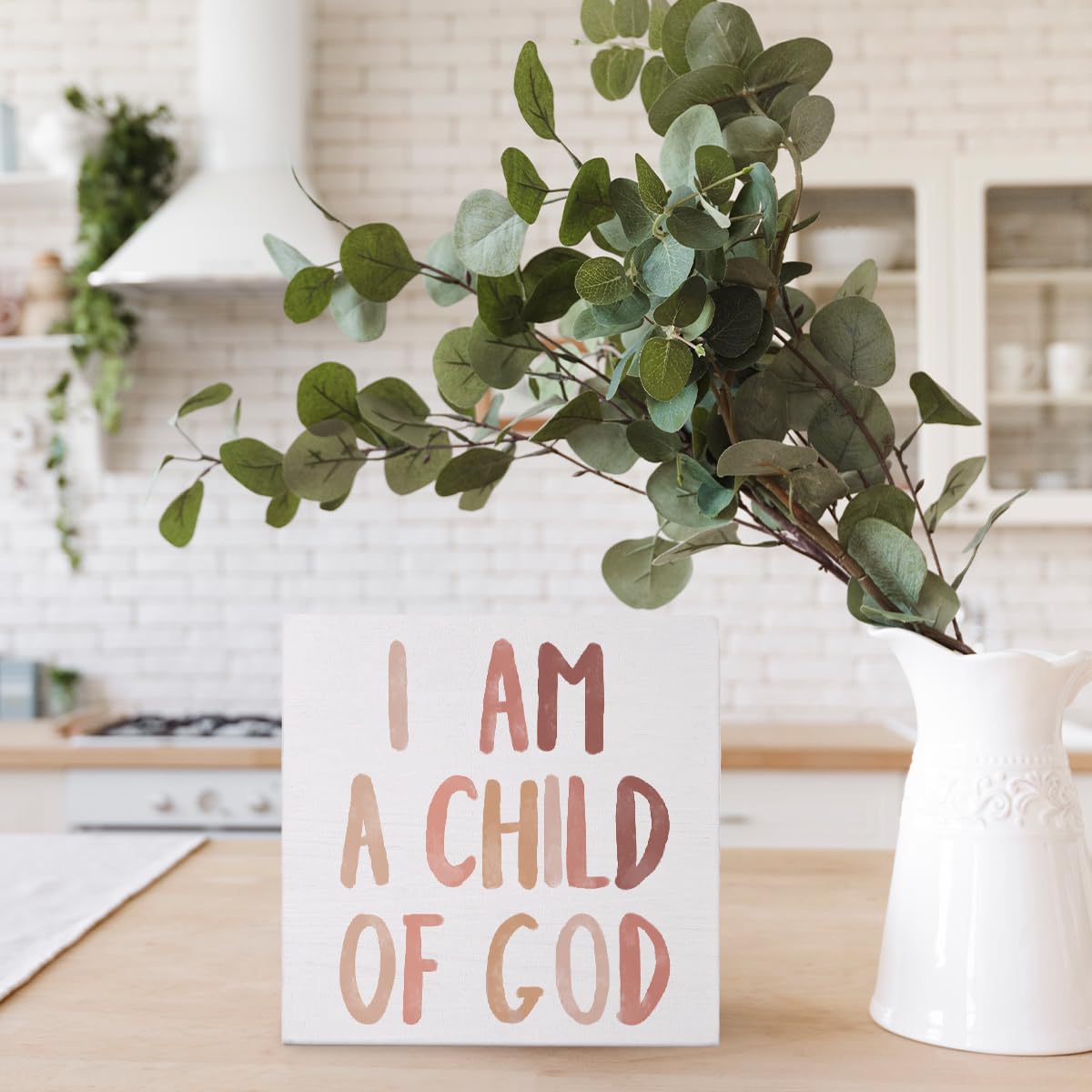 FLVGE Boho Neutral Baby Girl Boy Nursery Decor - I am a Child of God Christian Wood Box Sign Desk Decor, Toddler Boy Girl Room D