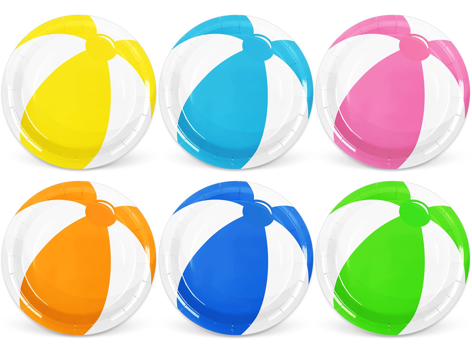 Whaline Summer Pool Ball Paper Plates 6 Designs Colorful Beach Ball Disposable Plate 6 Designs Tableware Plates 9 Inch for Swimm
