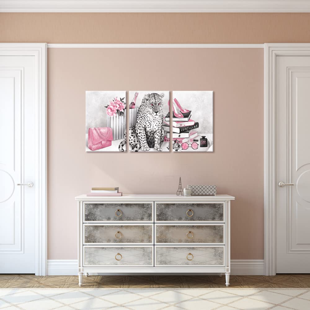 Visual Art Decor Pink Wall Decor Glam Fashion Room Decor Leopard Cheetah Decor Painting Bedroom Wall Decor For Women Framed Canv