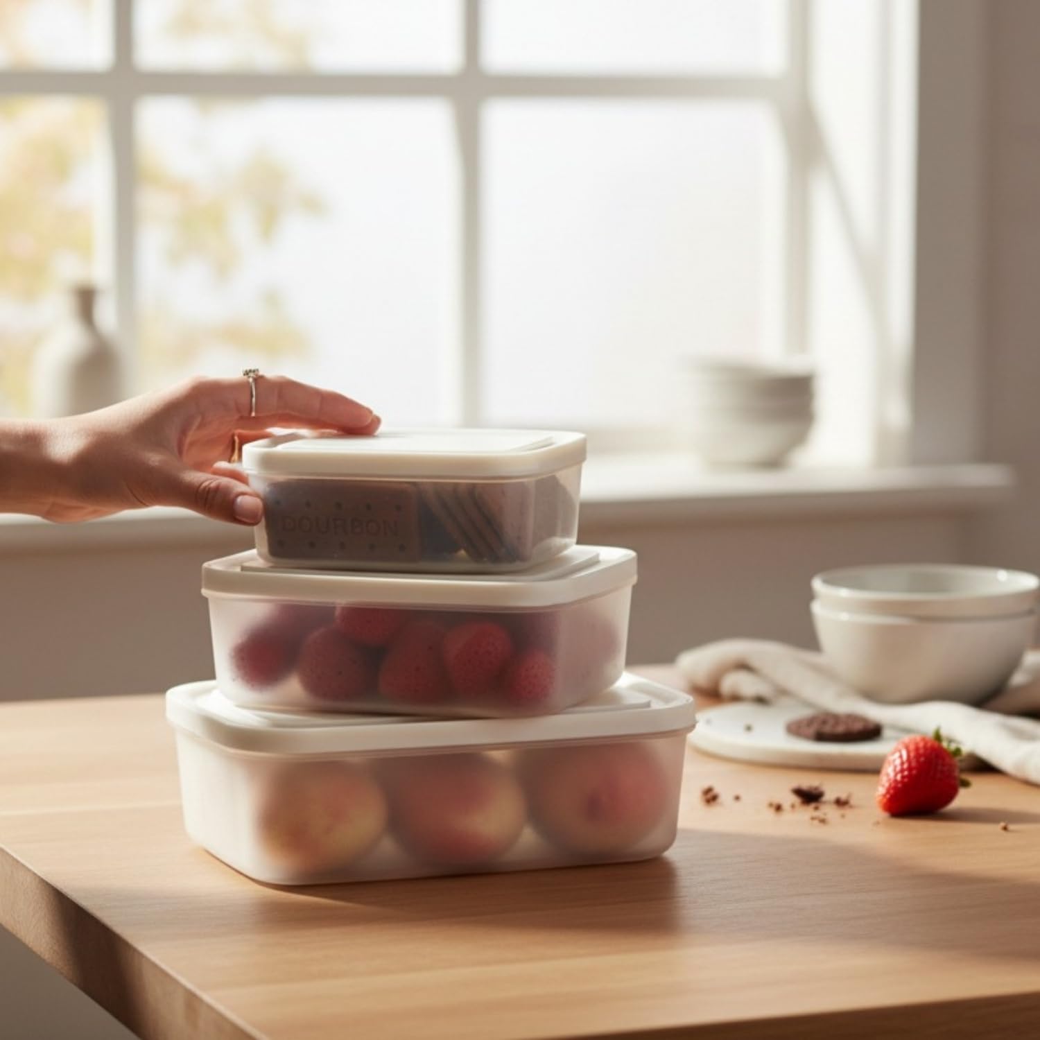 Wecoco Plastic Storage Containers With Lids Food Grade 3 Piece Set