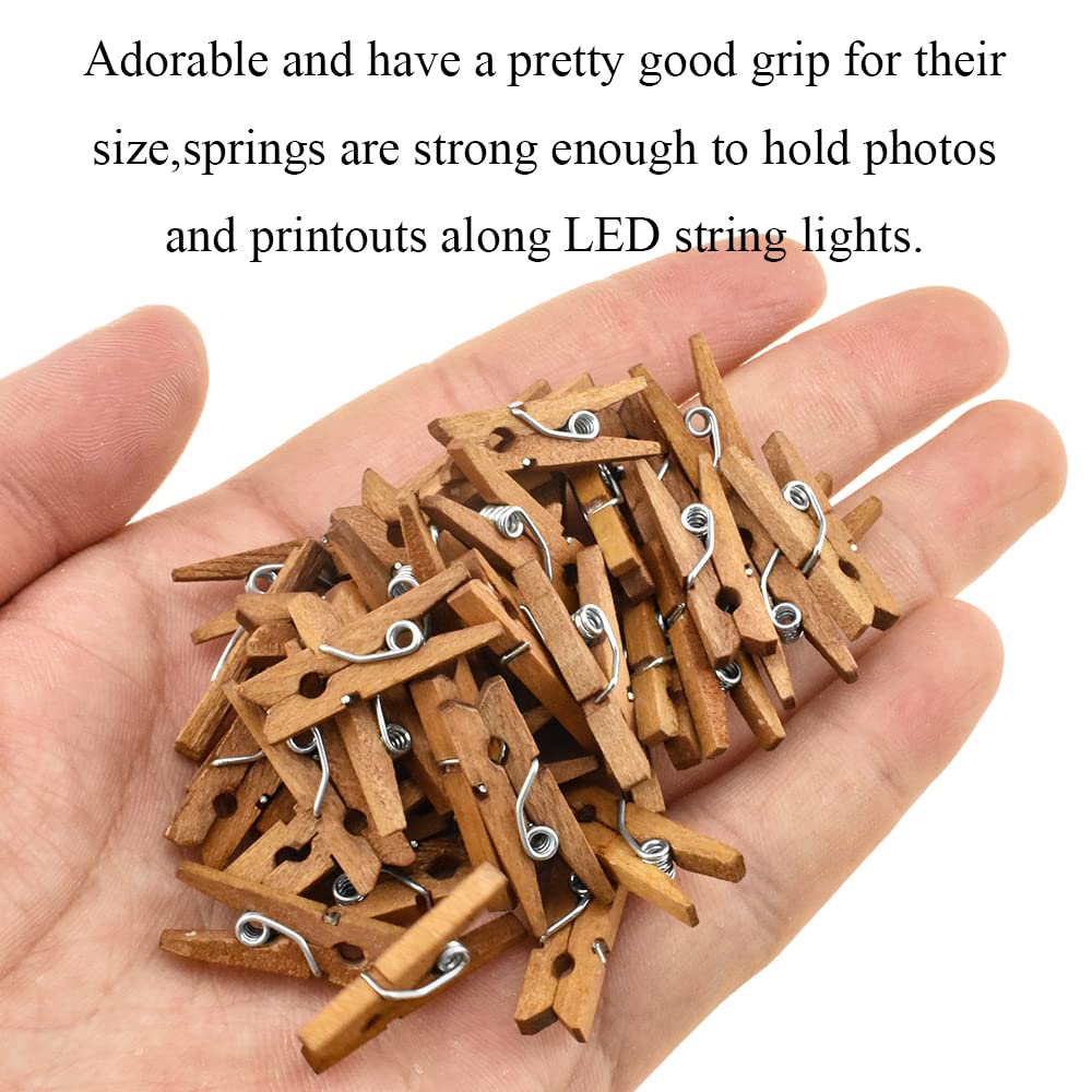 Hahiyo Brown Wooden Clothes Pins Clothespins Mini Aviod Fall Apart 1 Inches Length 80 Pack Strong Springs No Rust No Discolorati