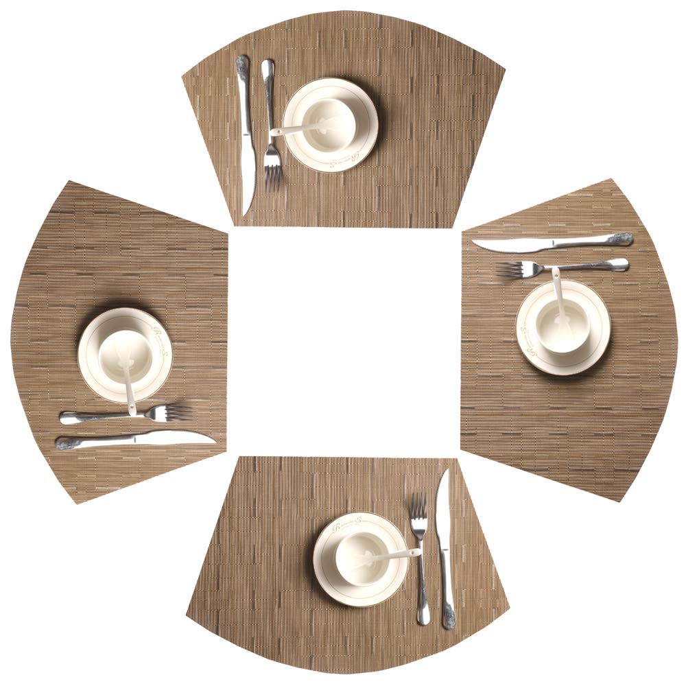 Shacos Round Table Placemats Set Of 4 Wedge Placemats Heat Resistant Round Table Mats Wipe Clean (4, Tan)