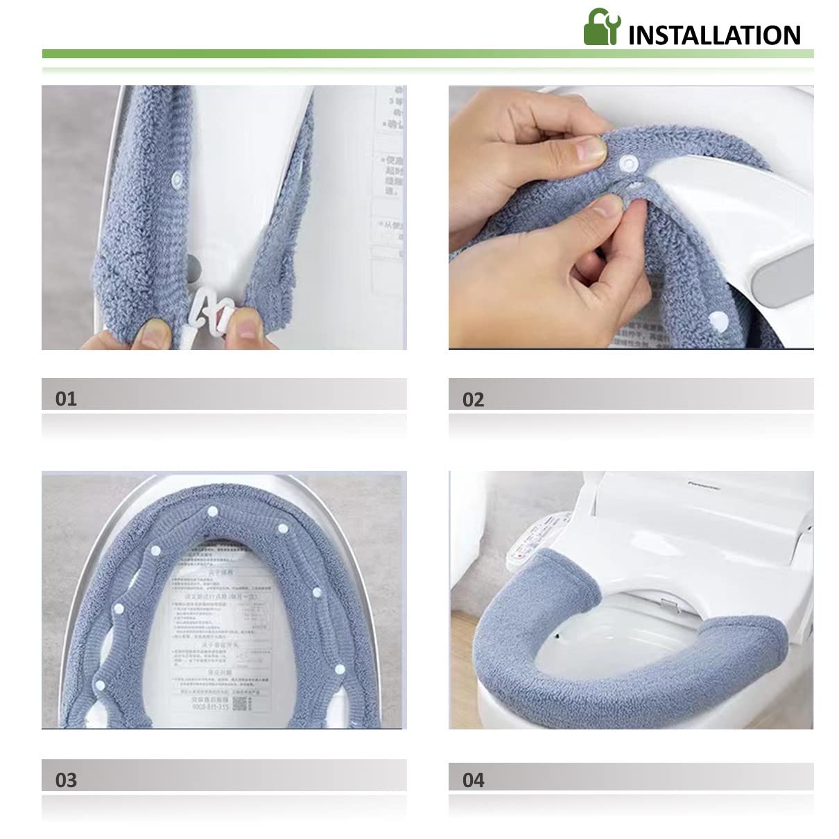 2Pcs Toilet-Seat Cushion Warmer Cover - Toilet Seat Cover Pads Plush Warm Thick Bathroom Warmer 2Pcs Sky Blue