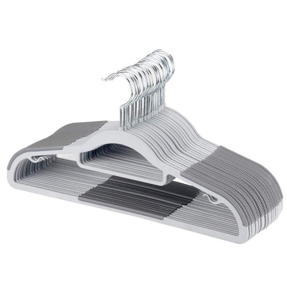 Fsuteg Hangers,Plastic Clothes Hangers, Upgraded Rubber Stripe Non-Slip Coat Hangers,50 Pack Dry Wet Trousers Pants Hangers,Spac