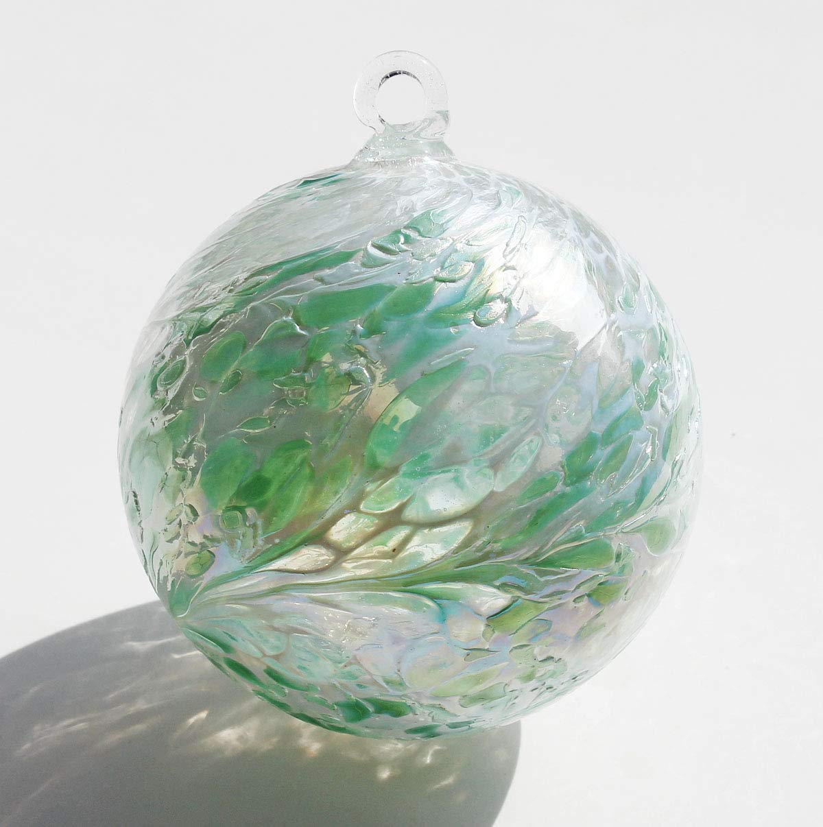 Friendship Ball Mint Jade White 4 Inch Kugel Iridized Witch Ball by Iron Art Glass Designs