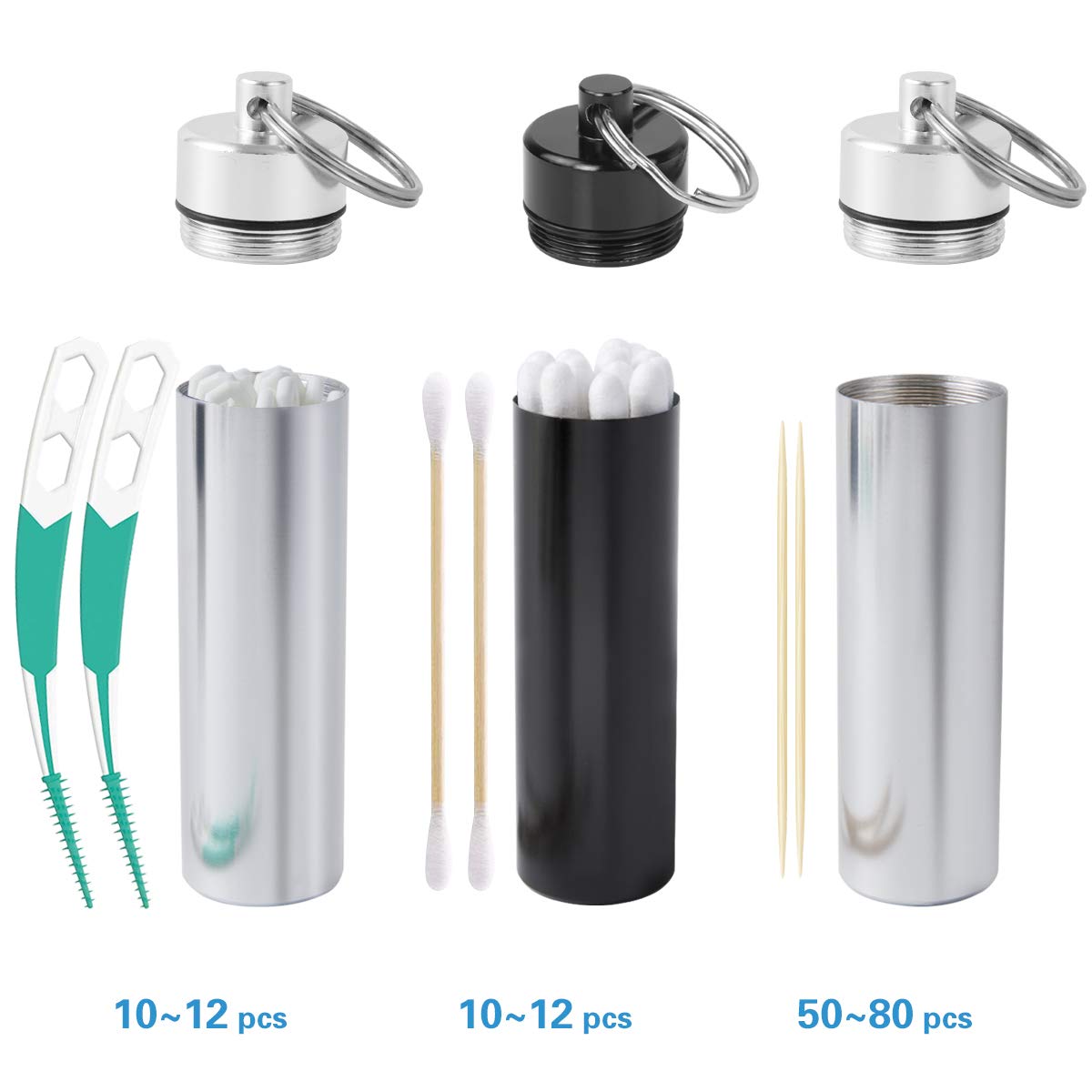 Minisland Large Portable Metal Aluminum Toothpick Holders Keychain Pocket Outdoor Travel Small Q-Tips Pill Containers Waterproof