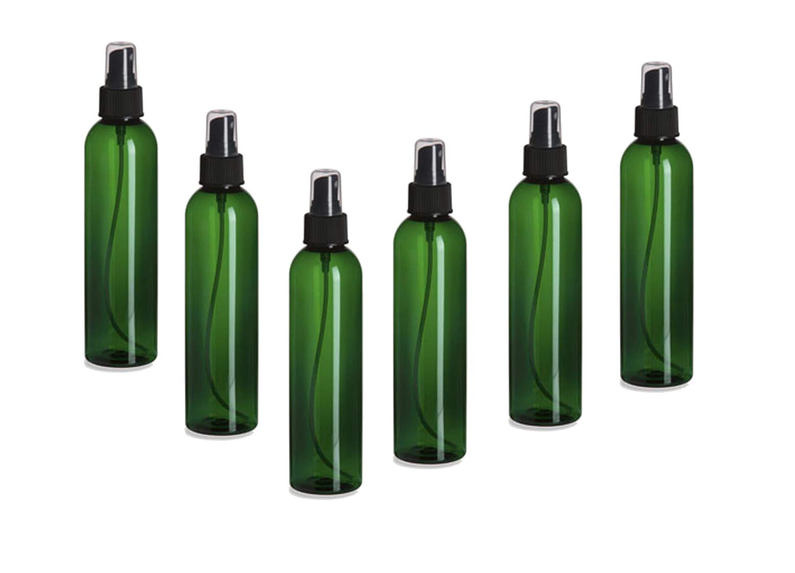 Natural Farms 6 Pack 8 oz Green Cosmo Plastic Bottles Black Fine Mist Atomizer  for Essential Oils, Perfumes  Made in the USA