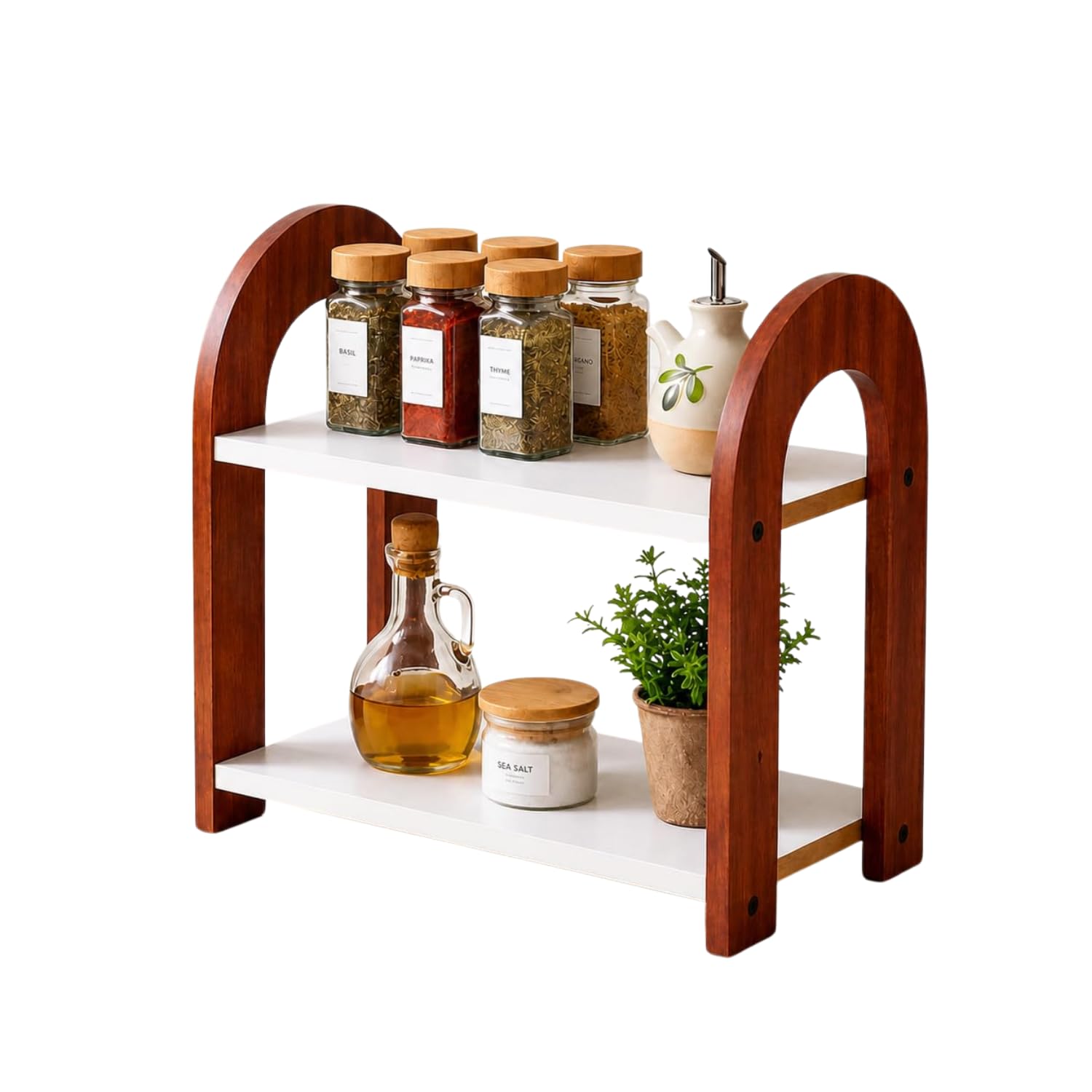 2Tier Wooden Countertop Organizer Shelf For Kitchen, Bathroom & Living Room | Multipurpose Storage Rack For Spice Jars, Cosmeti