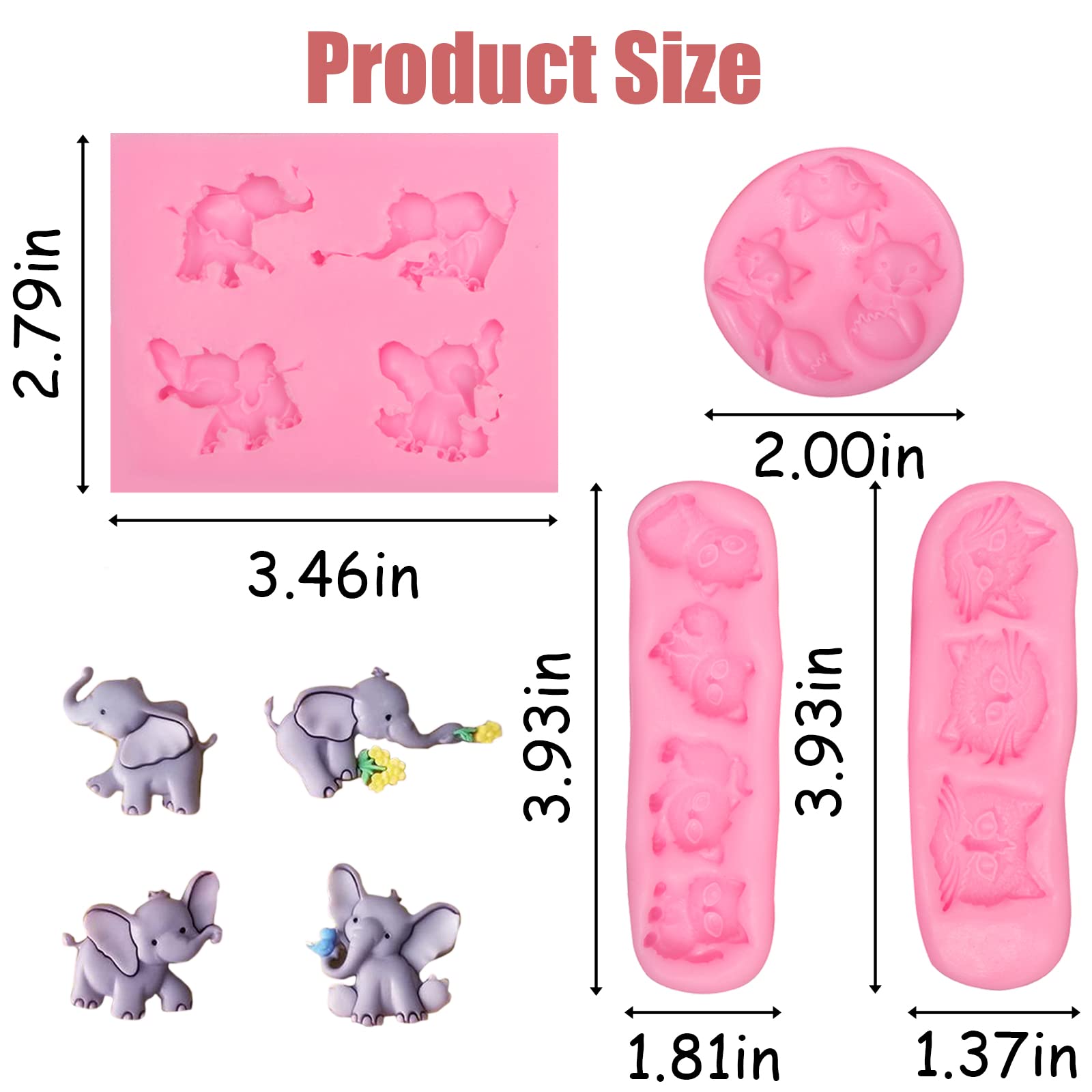 Elephant Silicone Chocolate Molds, 4 Pcs Cut Cat Foxes Animals Fondant Molds For Baby Shower Cake Decoration Candy Cupcake Toppe