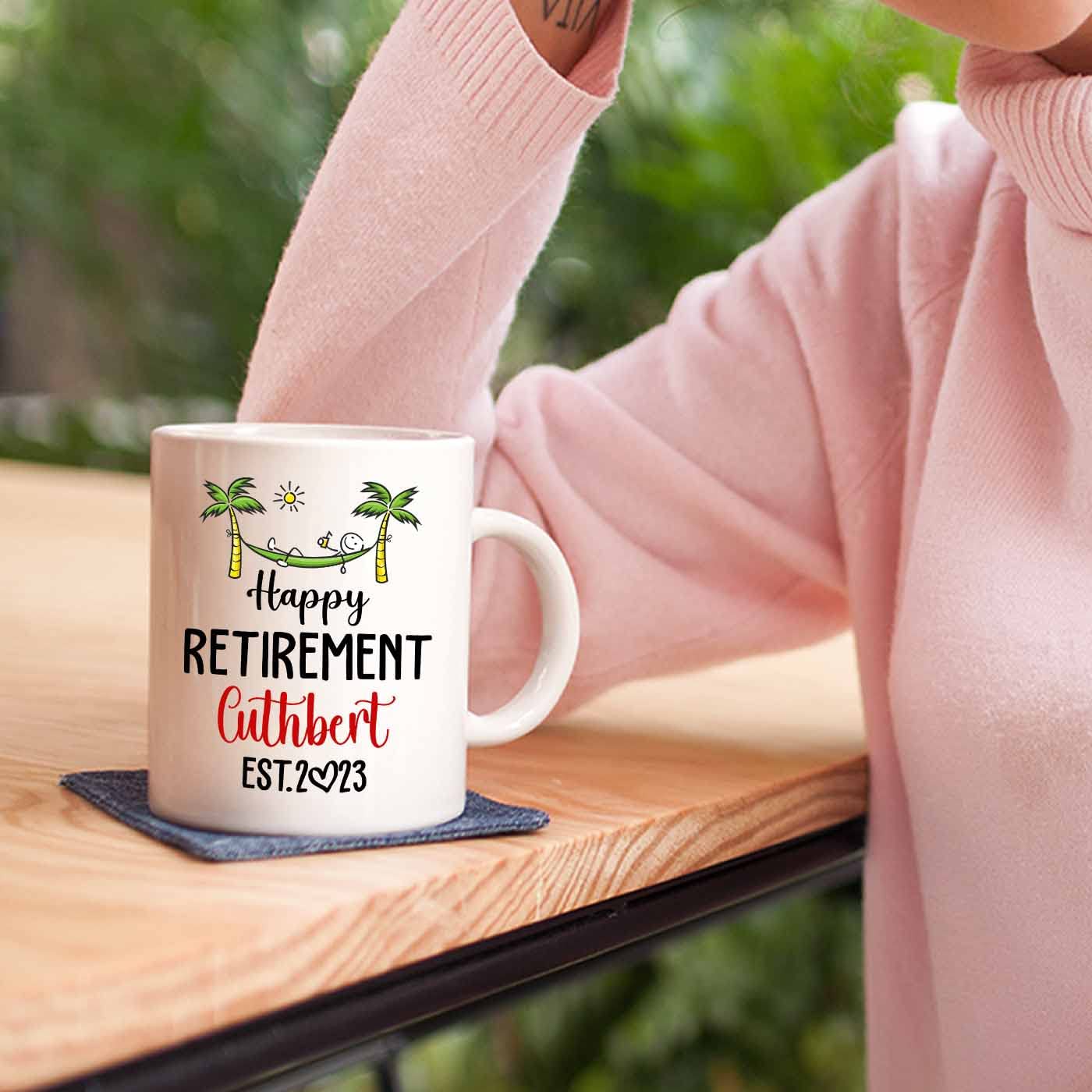 Personalized Retirement Weekly Schedule White Mug With Choose Name Year, Custom Retired Calendar Coffee Mug Cup Gifts For Retire