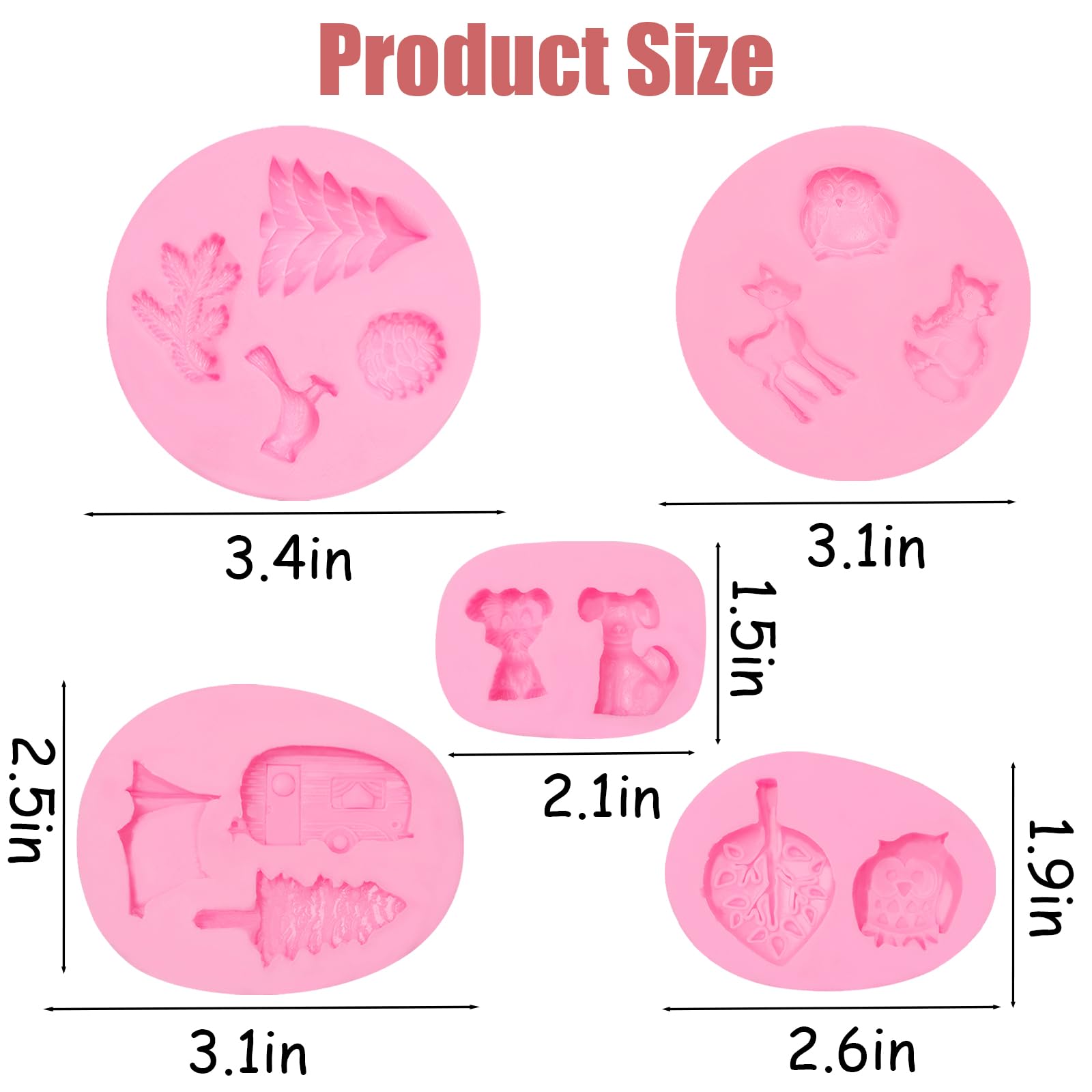 Camping Tent Car Silicone Molds 5 Pcs, Animal Tree Chocolate Fondant Mold For Cake Decoration, Candy Sugar, Cupcake Topper, Cake