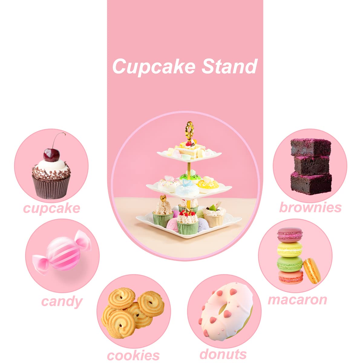 Supernal 3 Tier Cupcake Stands, 6Pcs Plastic Trays, 4Pack Cupcake Dessert Stand, Party Trays Set, Cake Platters Includes 6 Pcs P