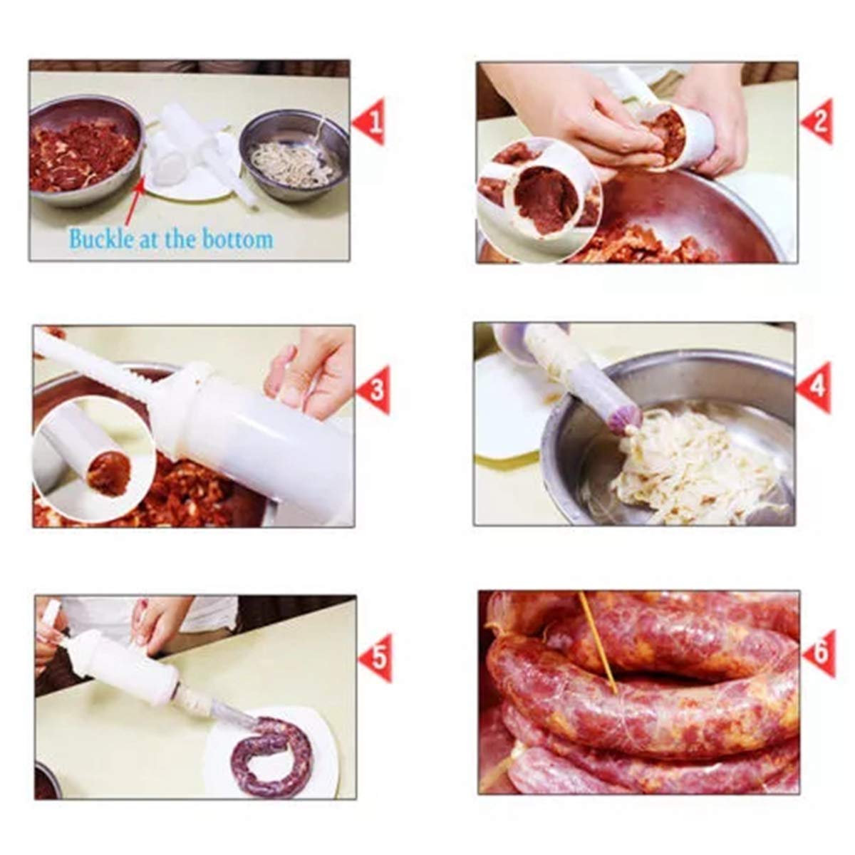 Liebhome Food Grade Quality Manual Sausage Maker, Sausage Stuffer Meat Filler Hand Operated Salami Maker(With 2 Funnel, 5/8''And