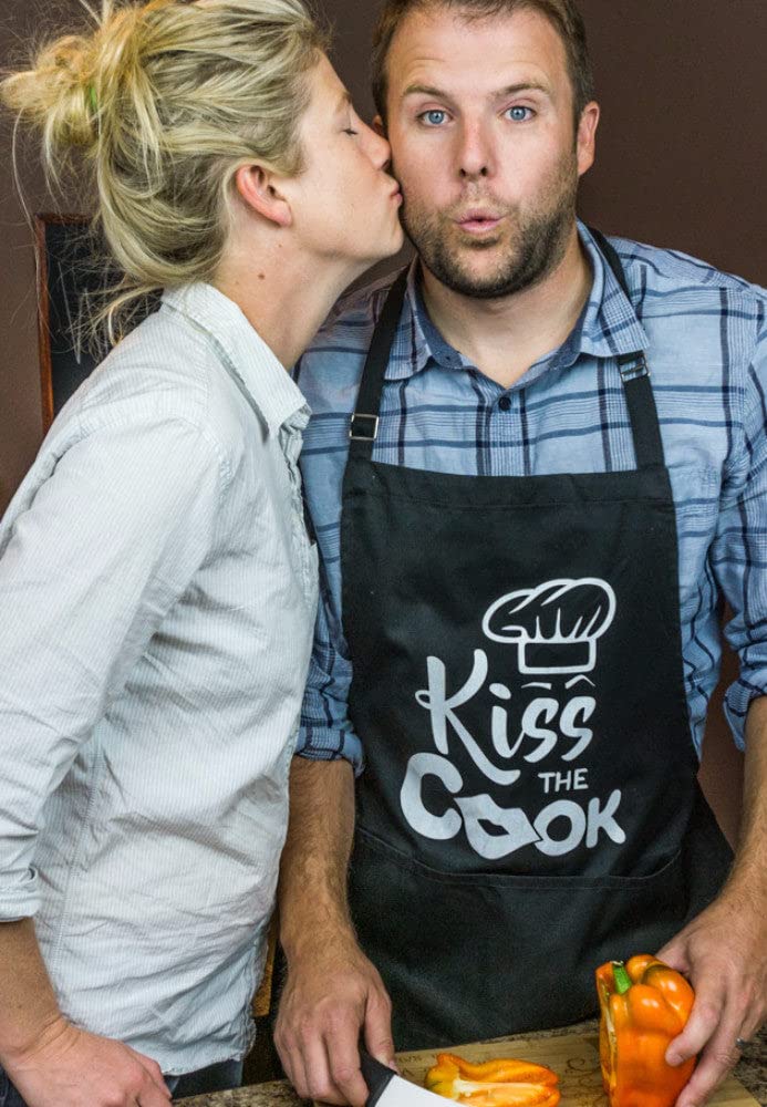 Apronmen Kiss The Cook Funny Apron For Men - Adjustable Straps - One Size Fits All Grilling Apron With Pockets - Professionally