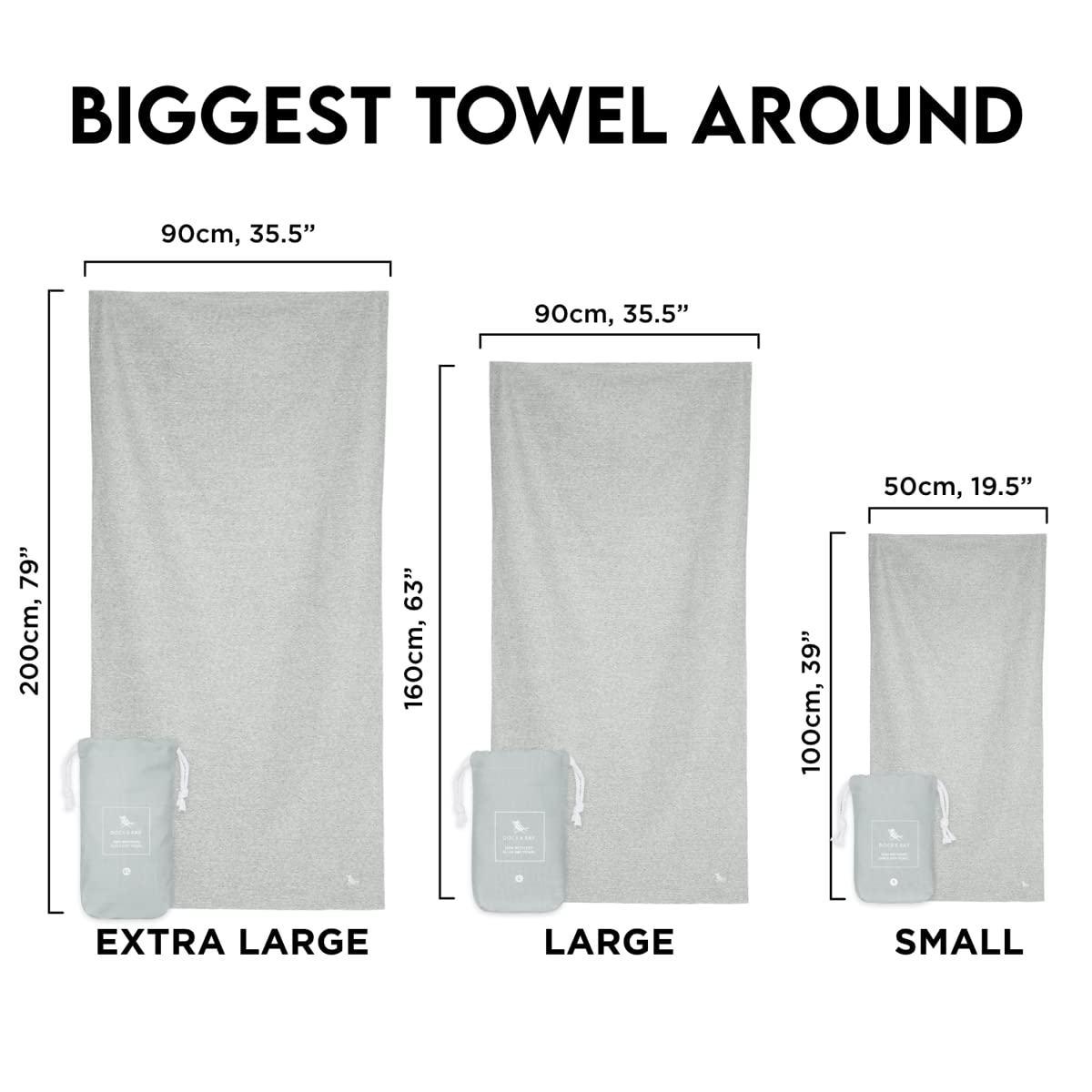 Dock & Bay Beach Towel - Quick Dry, Sand Free - Compact, Lightweight - 100% Recycled - Includes Bag - Essential - Mountain Grey,