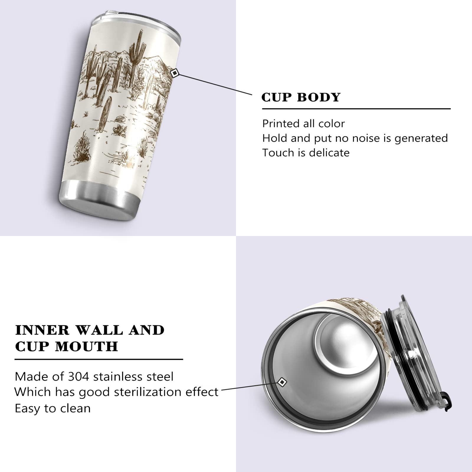 Xigua 20Oz Western Desert Cowboy Tumbler With Lid,Stainless Steel Vacuum Insulated Coffee Ice Cup Double Wall Travel Flask