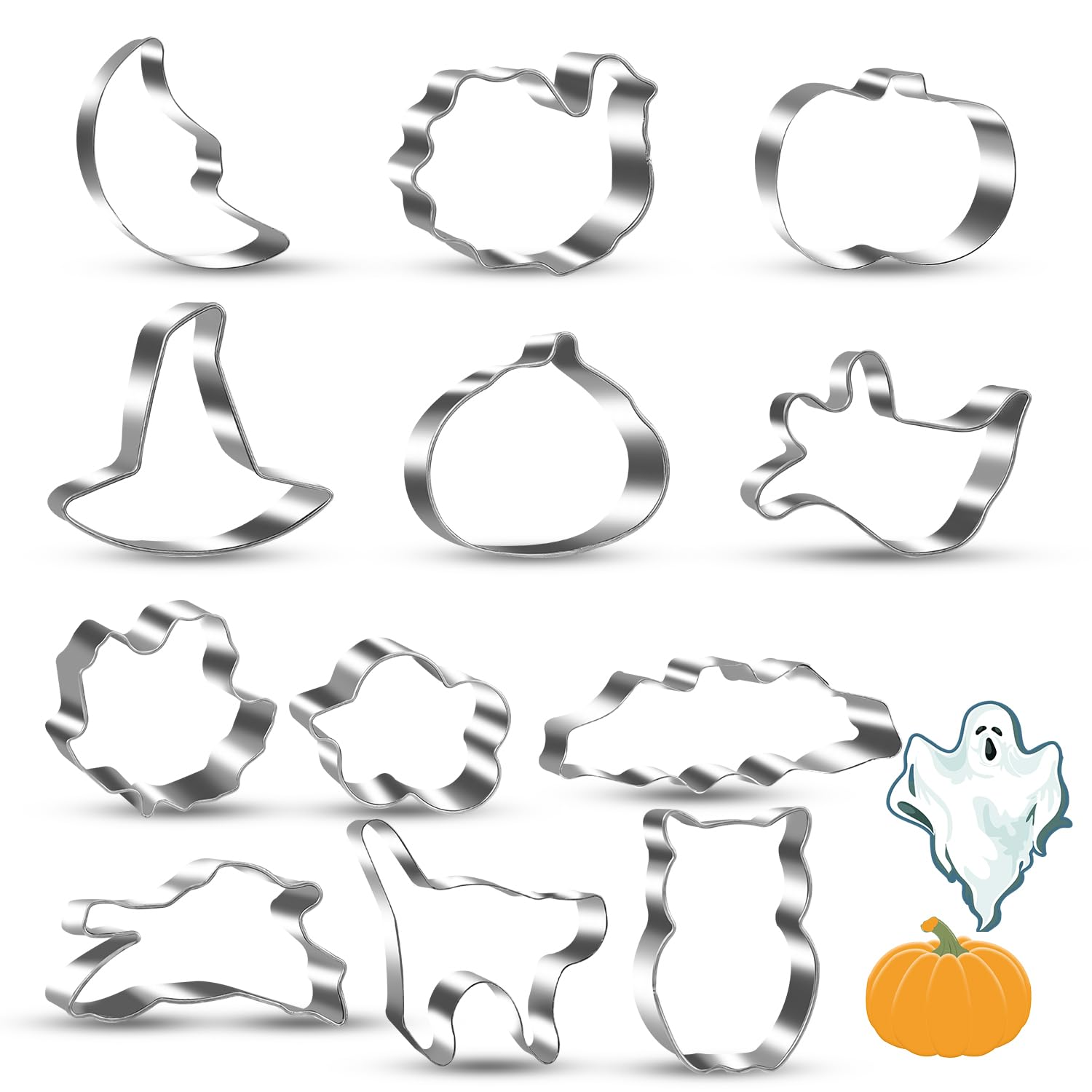 12Pcs Halloween Cookie Cutters, Small Halloween Cookie Cutters Shapes Pumpkin Ghost Witch Hat Cat Biscuit Mold Mini Cookie Cutte