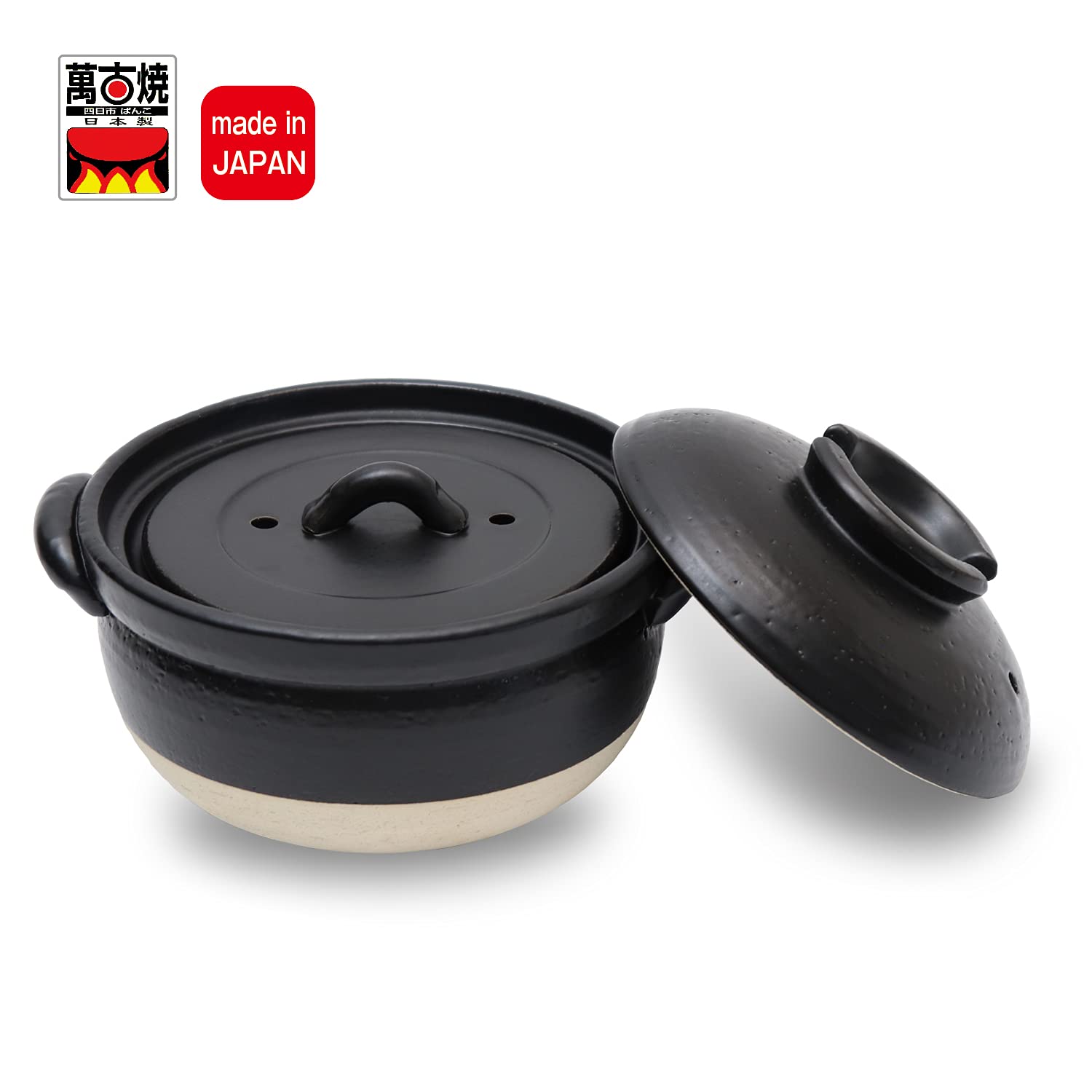 Donabe Clay Rice Cooker Pot Casserole Japanese Style Made In Japan For 1 To 2 Cups With Double Lids, Microwave Safe