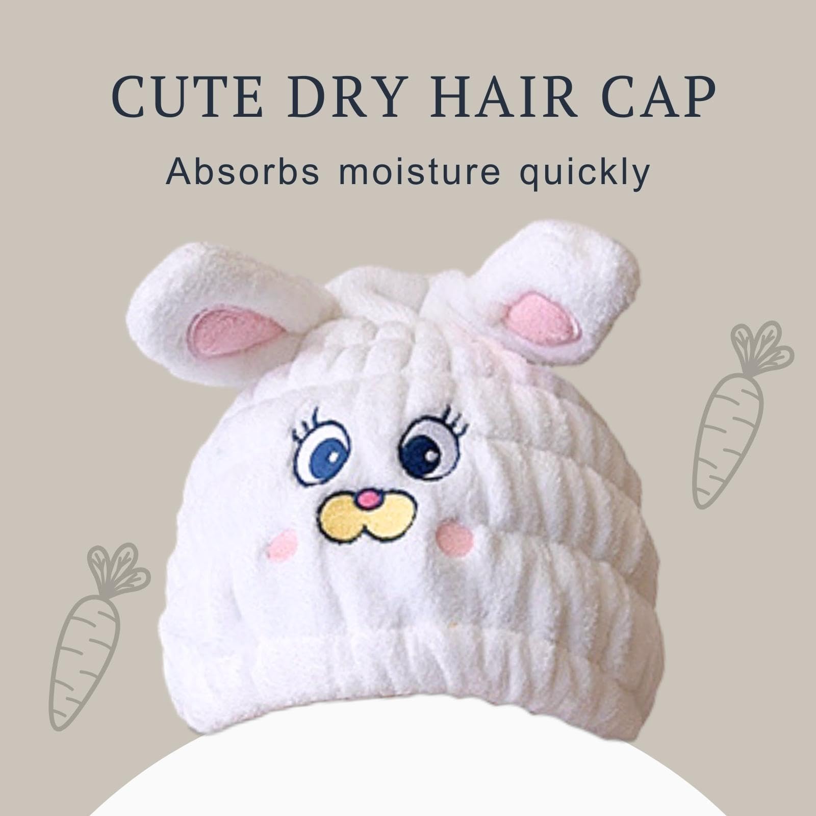 LCBD Microfiber Hair Towel Wrap for Kids, White Rabbit Dry Hair Cap Set with Hair Scrunchies, Absorbent Quick Hair Drying Towel