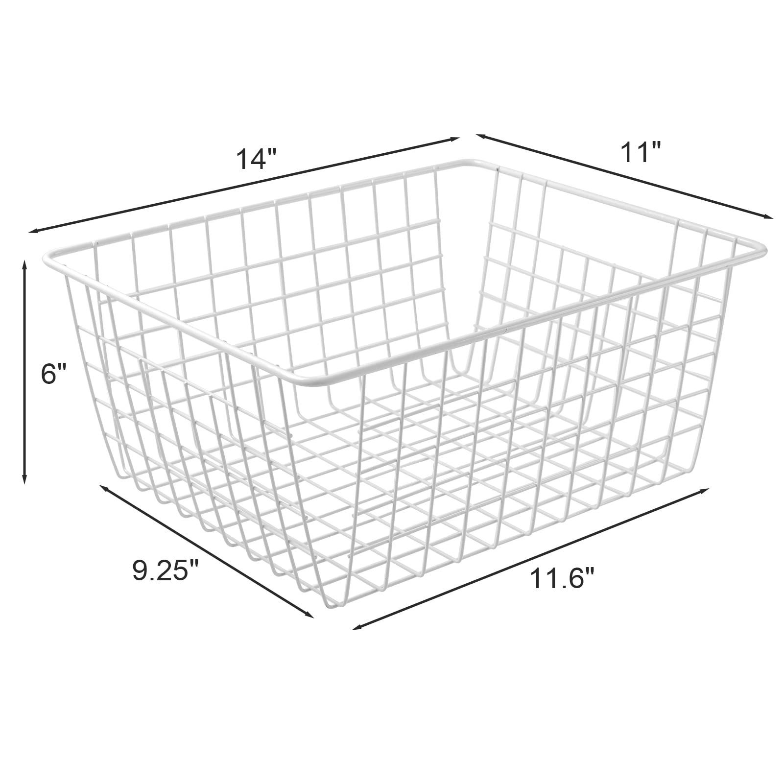 14'' Upright Freezer Storage Baskets, White Wire Storage Bins Large Bakset For Freezer, Pantry, Bathroom Organizing, Set Of 4